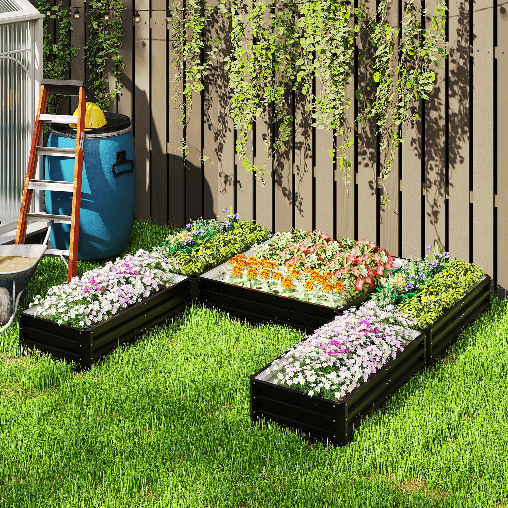 Steel Raised Garden Bed, 8x8x1ft, Set of 5 Large Planters, Black - Image 2