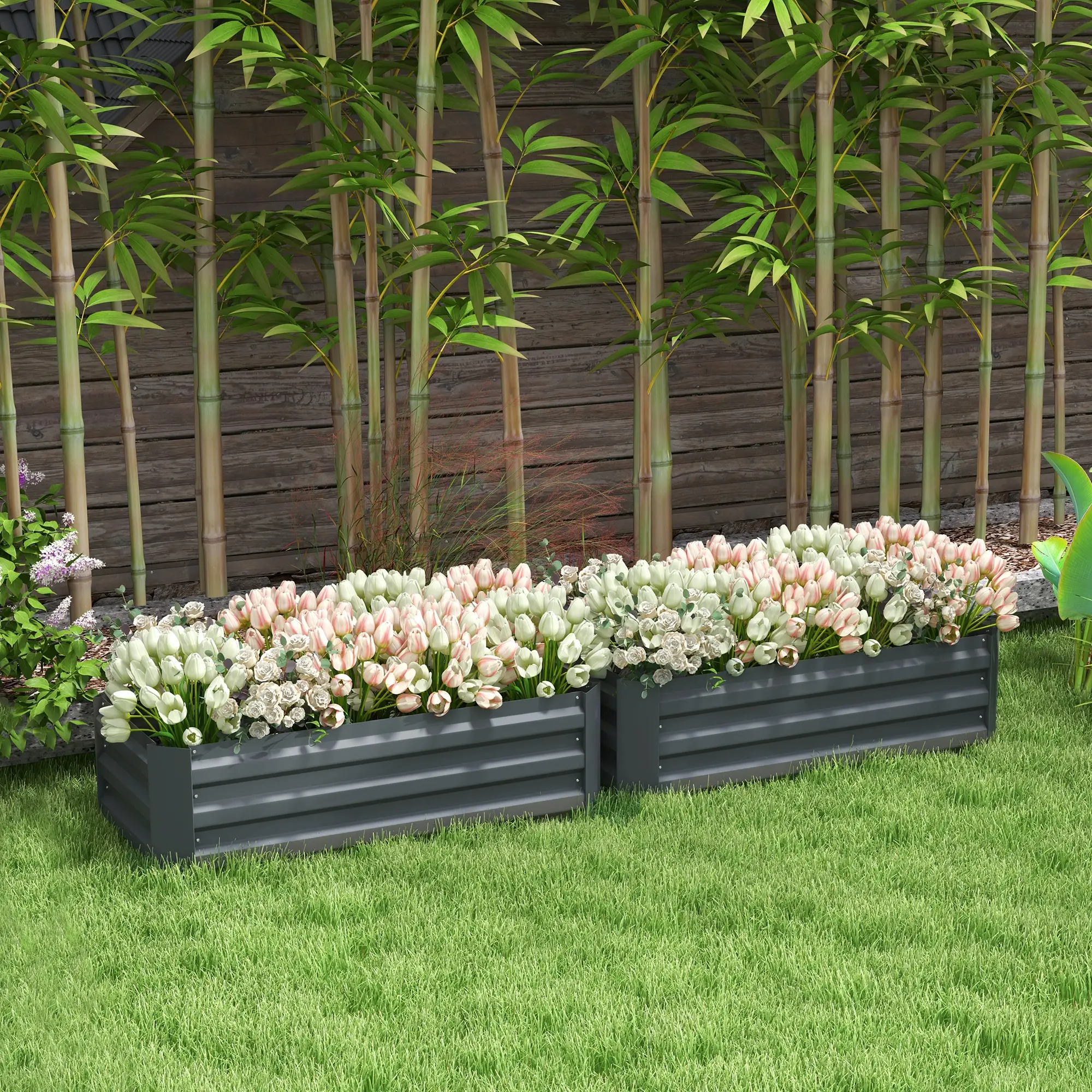 Steel Raised Garden Bed Set, Elevated Planter Box, 39"x20"x12", Dark Grey - Image 2