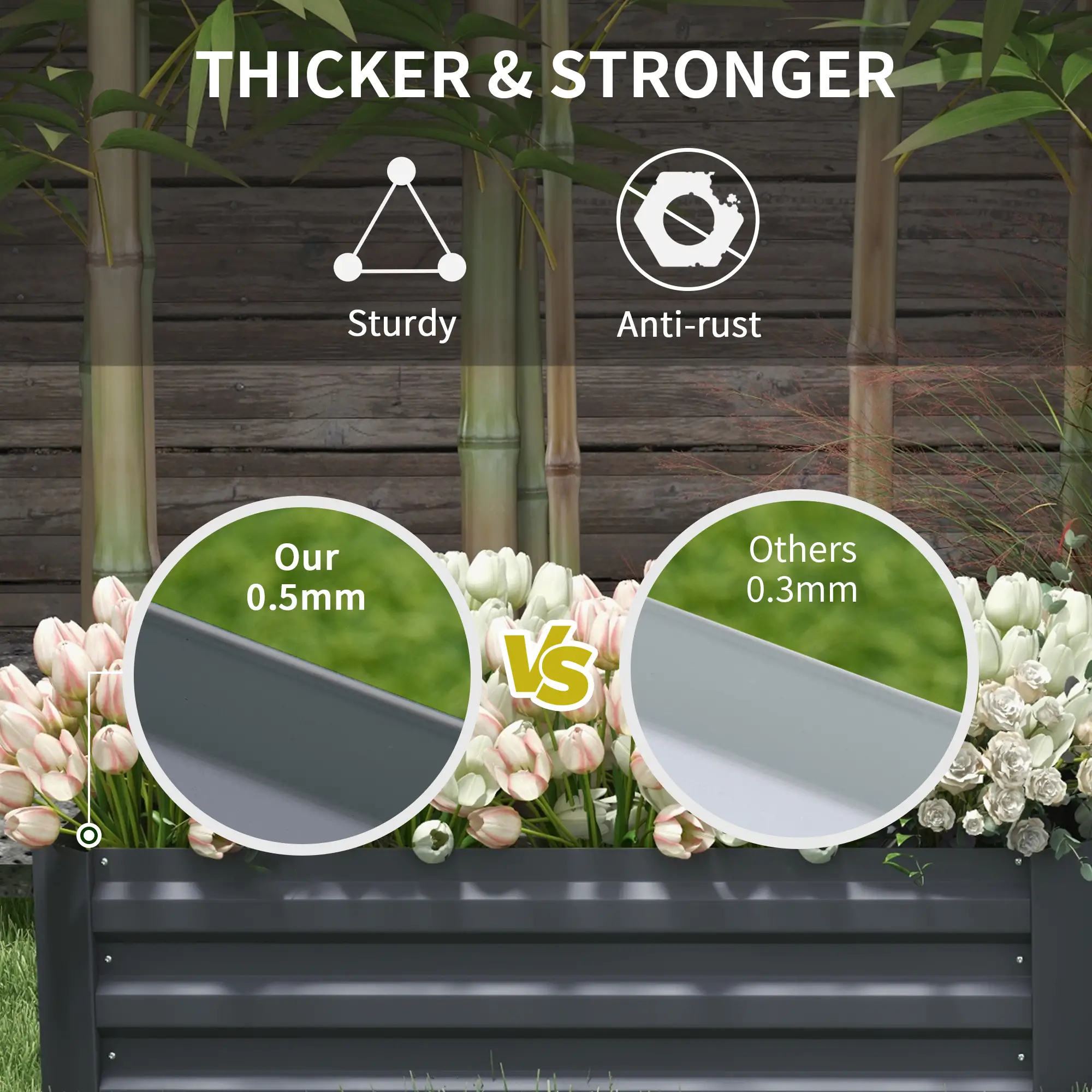 Steel Raised Garden Bed Set, Elevated Planter Box, 39"x20"x12", Dark Grey - Image 6