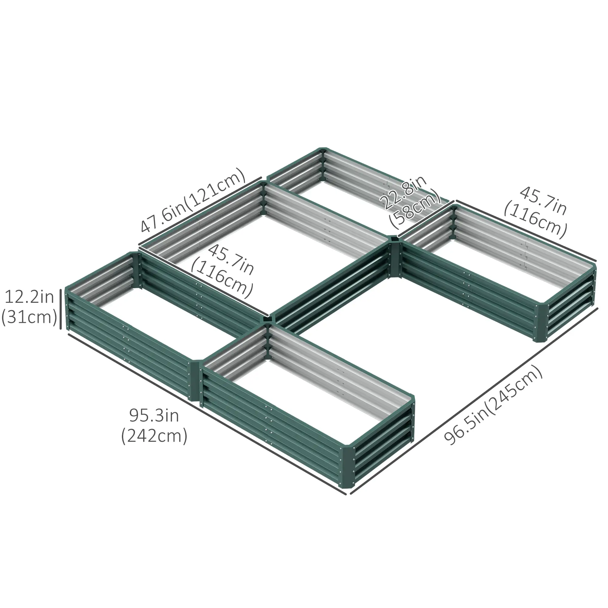 Steel Raised Garden Bed, Set of 5, 8x8x1ft, Green - Image 3
