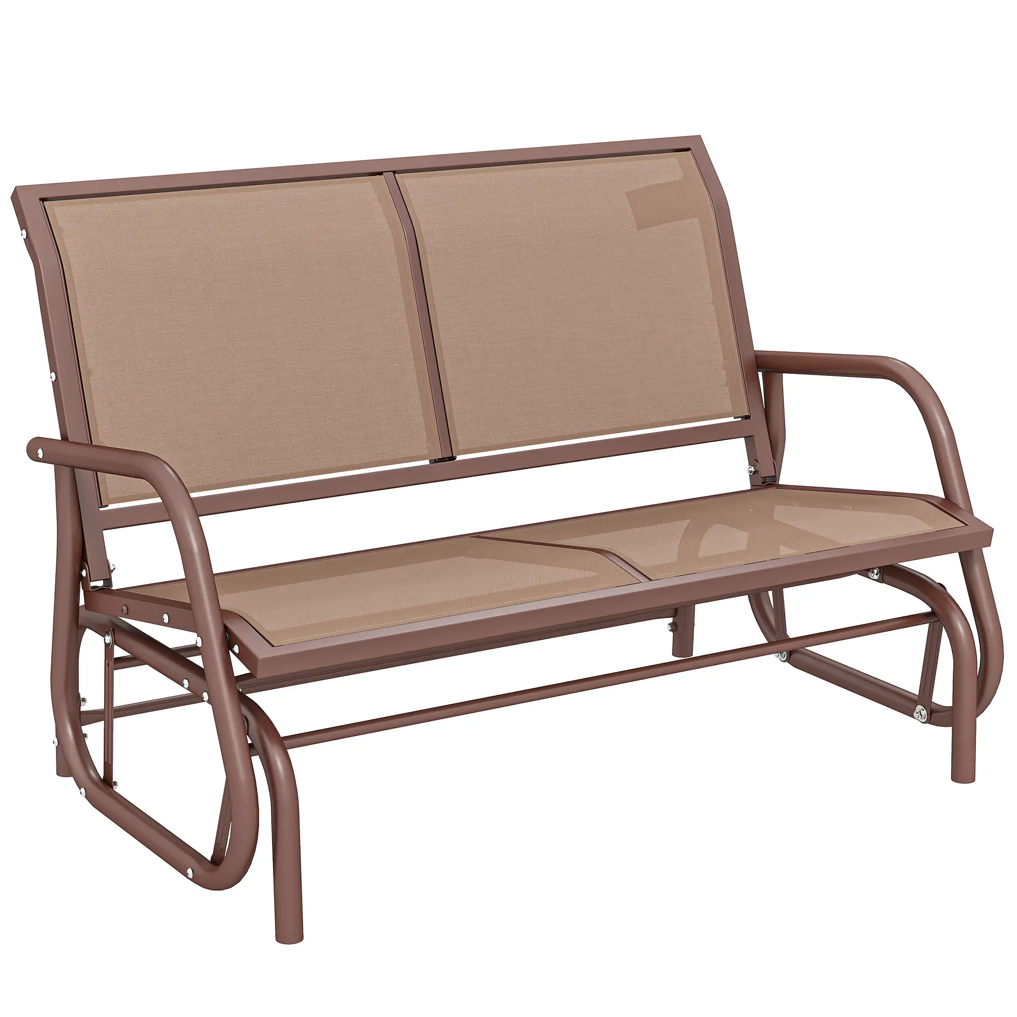 Steel Sling Fabric Gliding Bench, Outdoor Garden Swing Chair, Coffee Brown, Brown