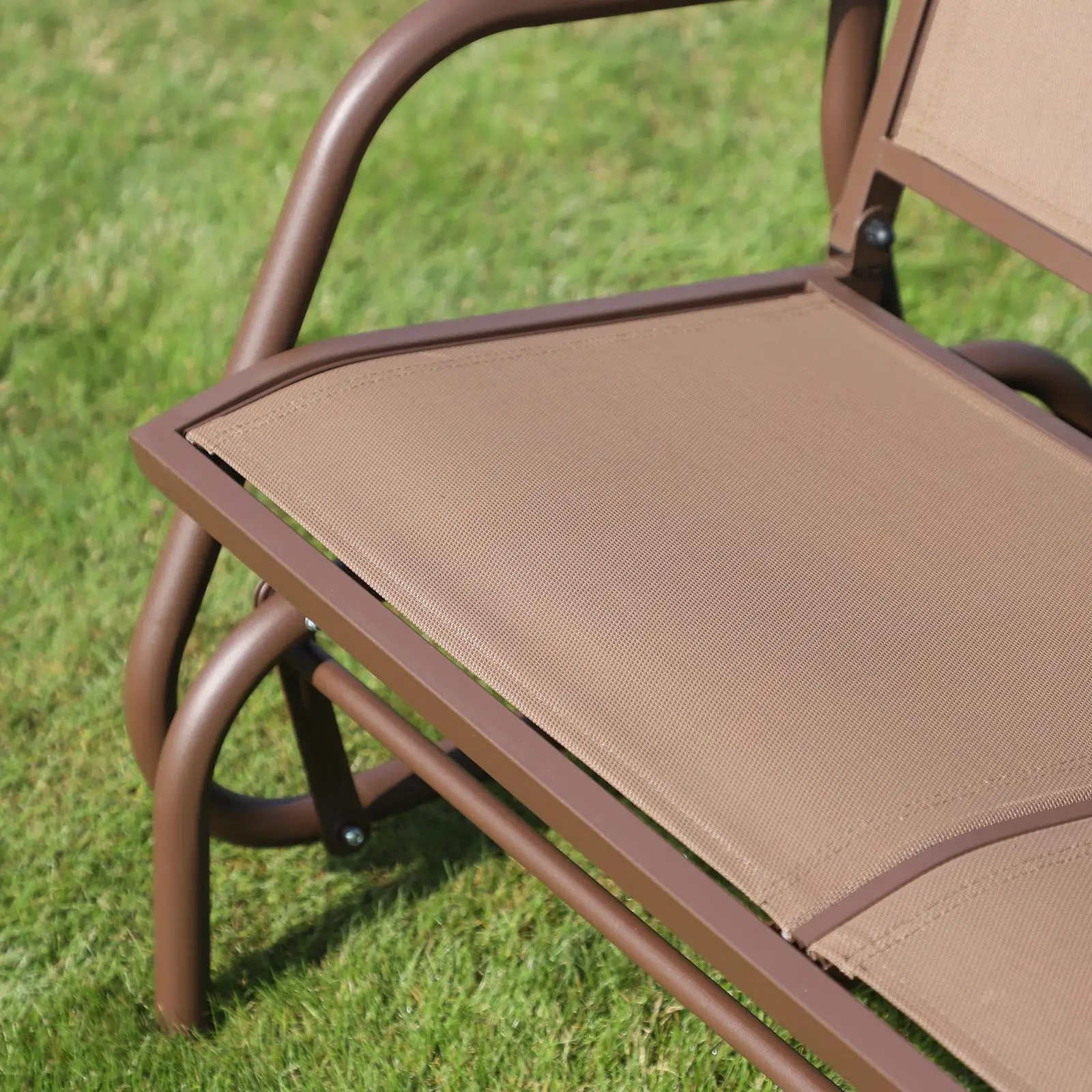 Steel Sling Fabric Gliding Bench, Outdoor Garden Swing Chair, Coffee Brown, Brown - Image 11