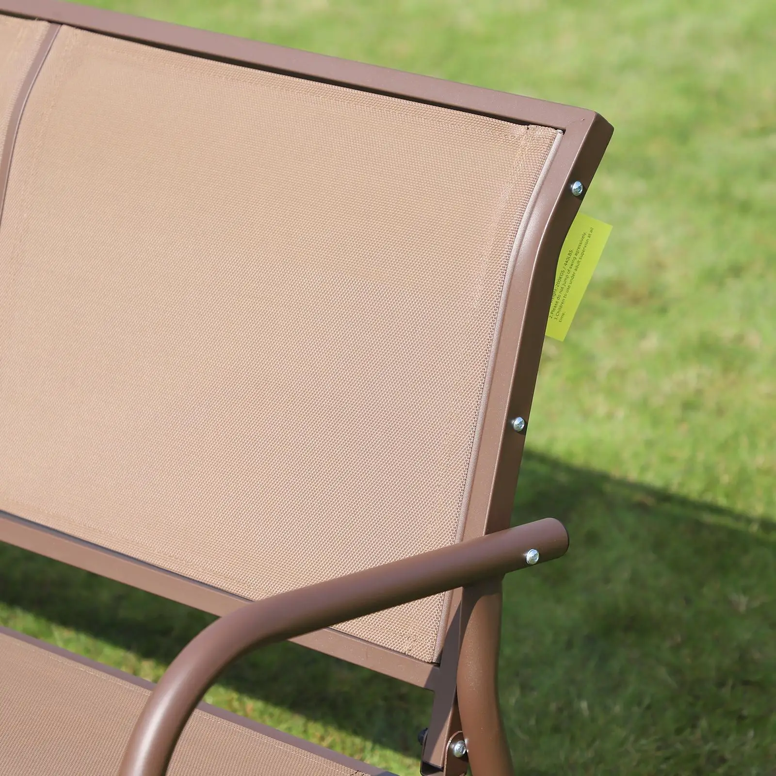 Steel Sling Fabric Gliding Bench, Outdoor Garden Swing Chair, Coffee Brown, Brown - Image 12