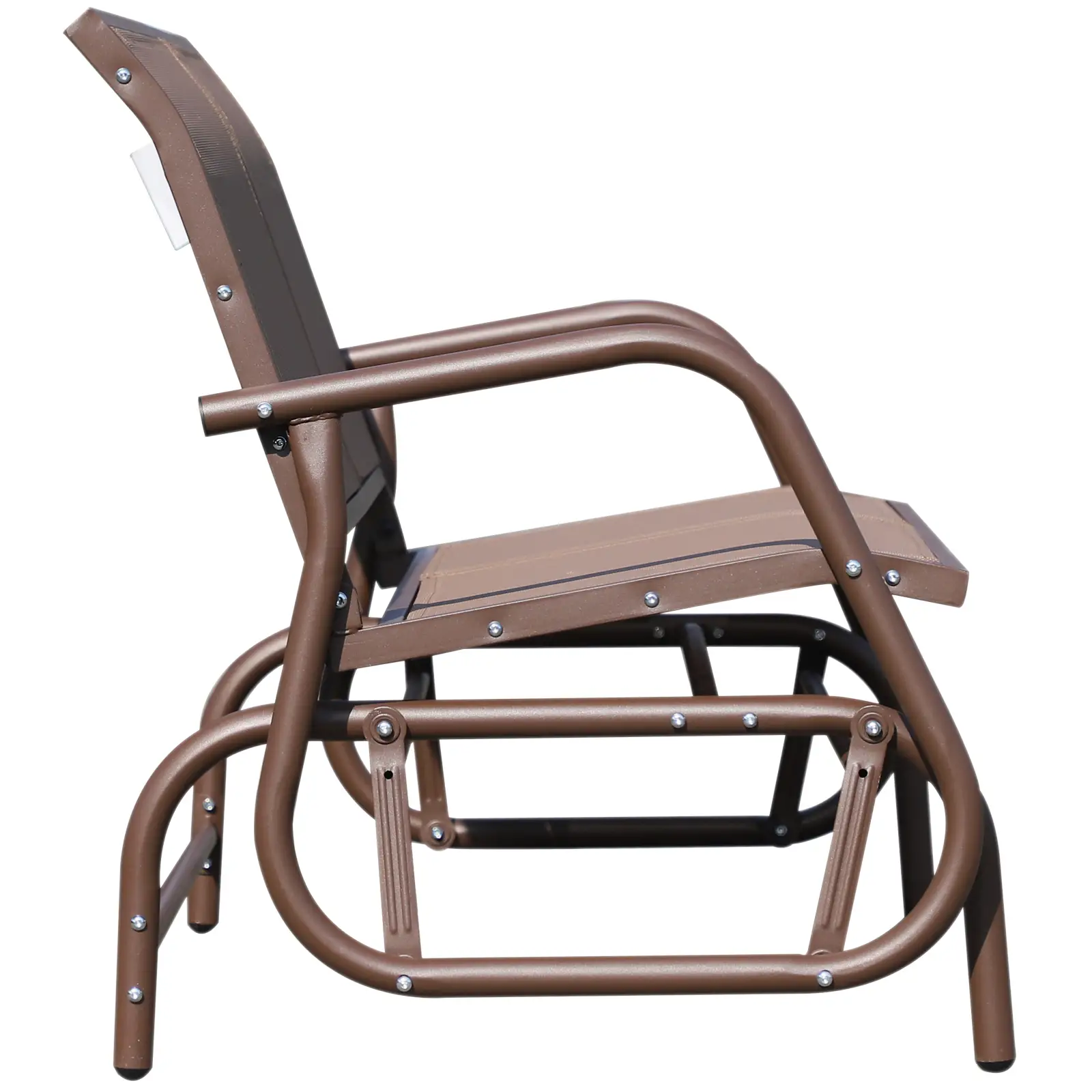 Steel Sling Fabric Gliding Bench, Outdoor Garden Swing Chair, Coffee Brown, Brown - Image 13