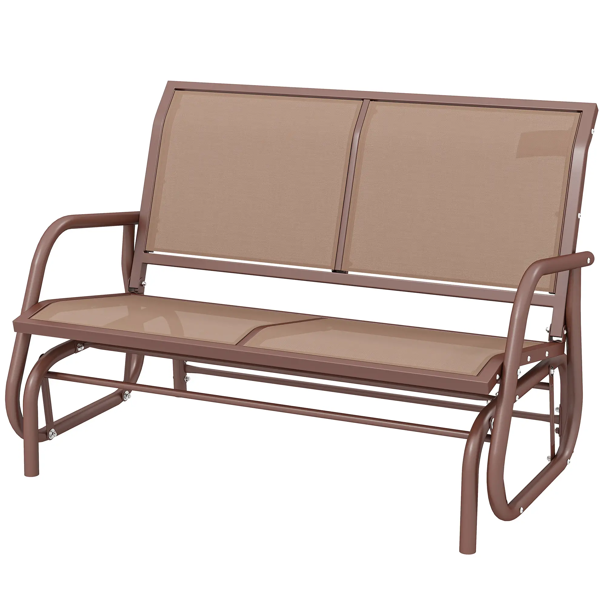 Steel Sling Fabric Gliding Bench, Outdoor Garden Swing Chair, Coffee Brown, Brown - Image 14