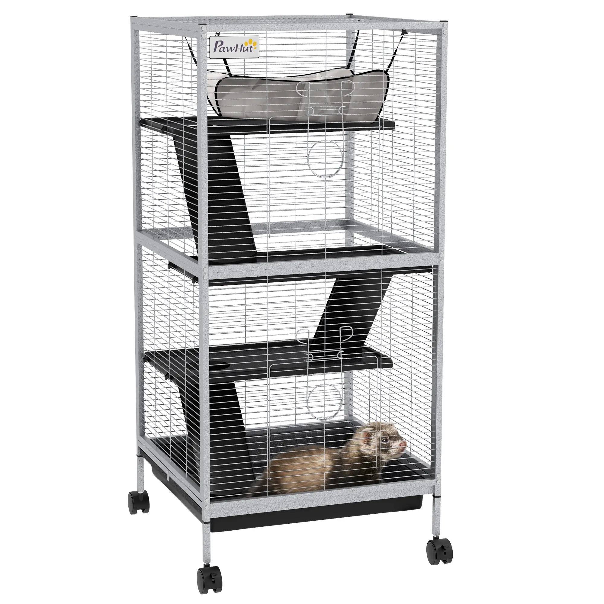 Steel Small Animal Cage, for Guinea Pig, Ferret, Light Grey - Image 11