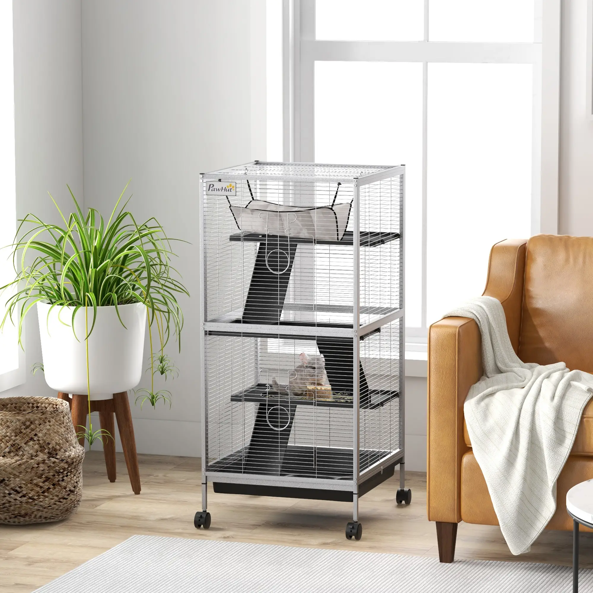 Steel Small Animal Cage, for Guinea Pig, Ferret, Light Grey - Image 2