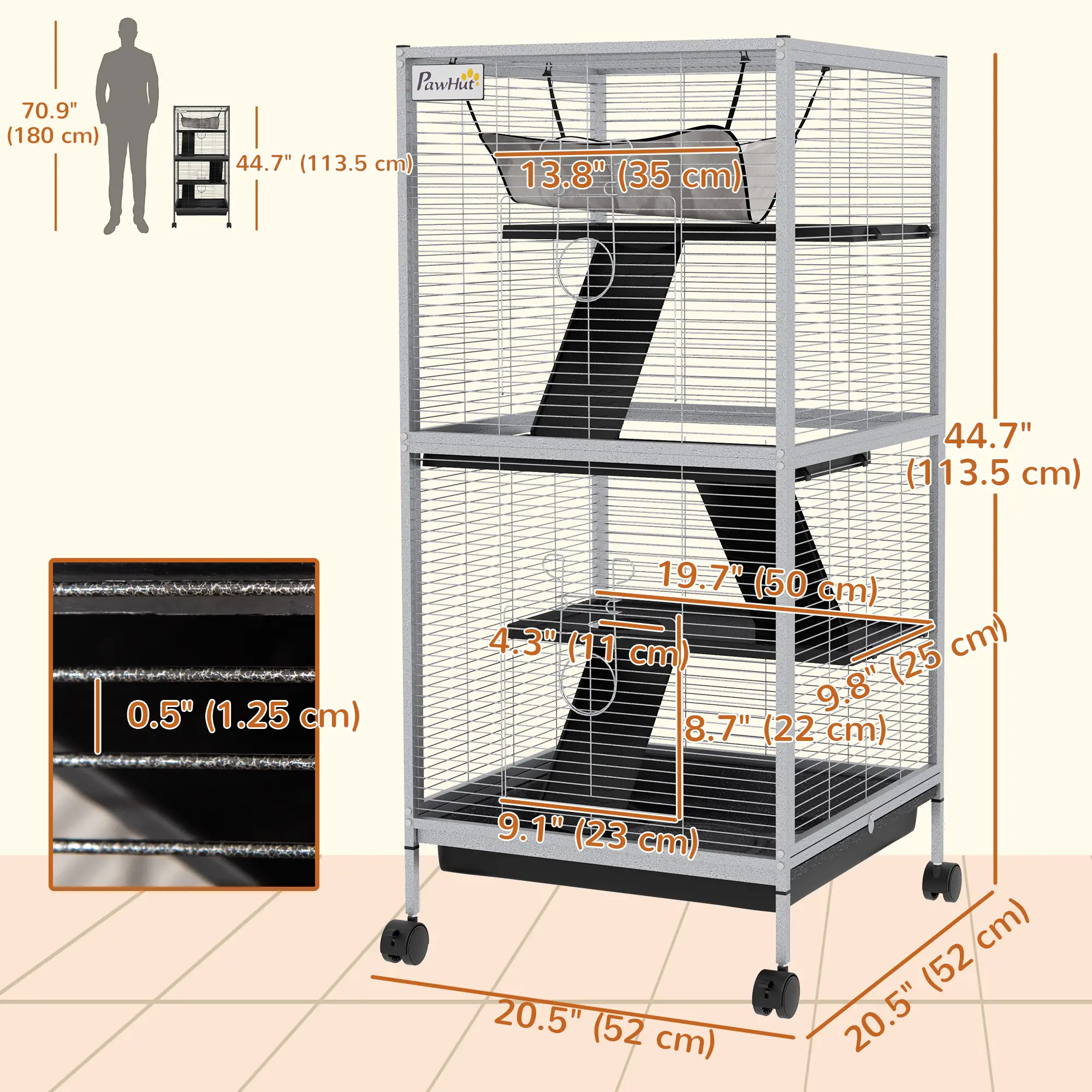 Steel Small Animal Cage, for Guinea Pig, Ferret, Light Grey - Image 3