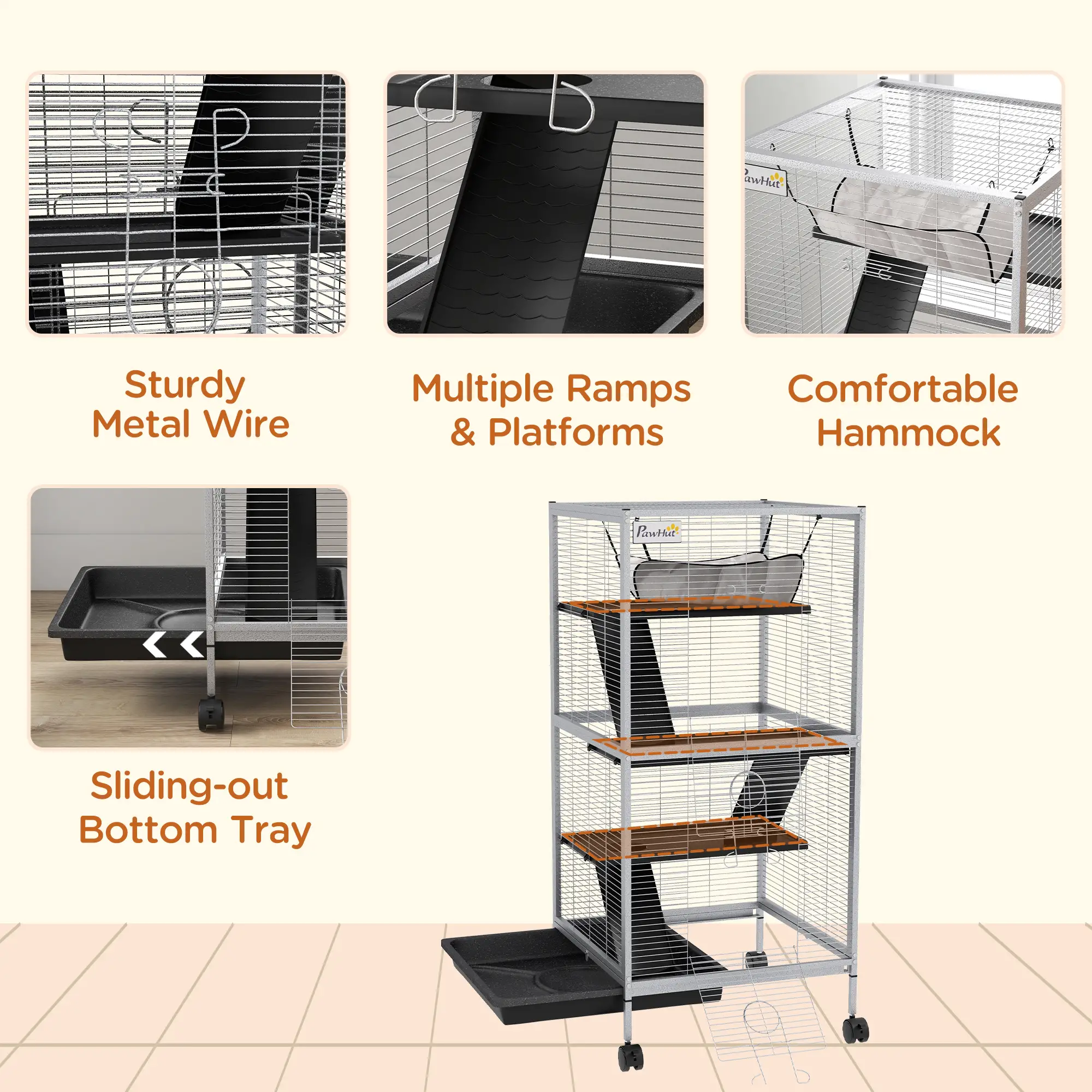 Steel Small Animal Cage, for Guinea Pig, Ferret, Light Grey - Image 6