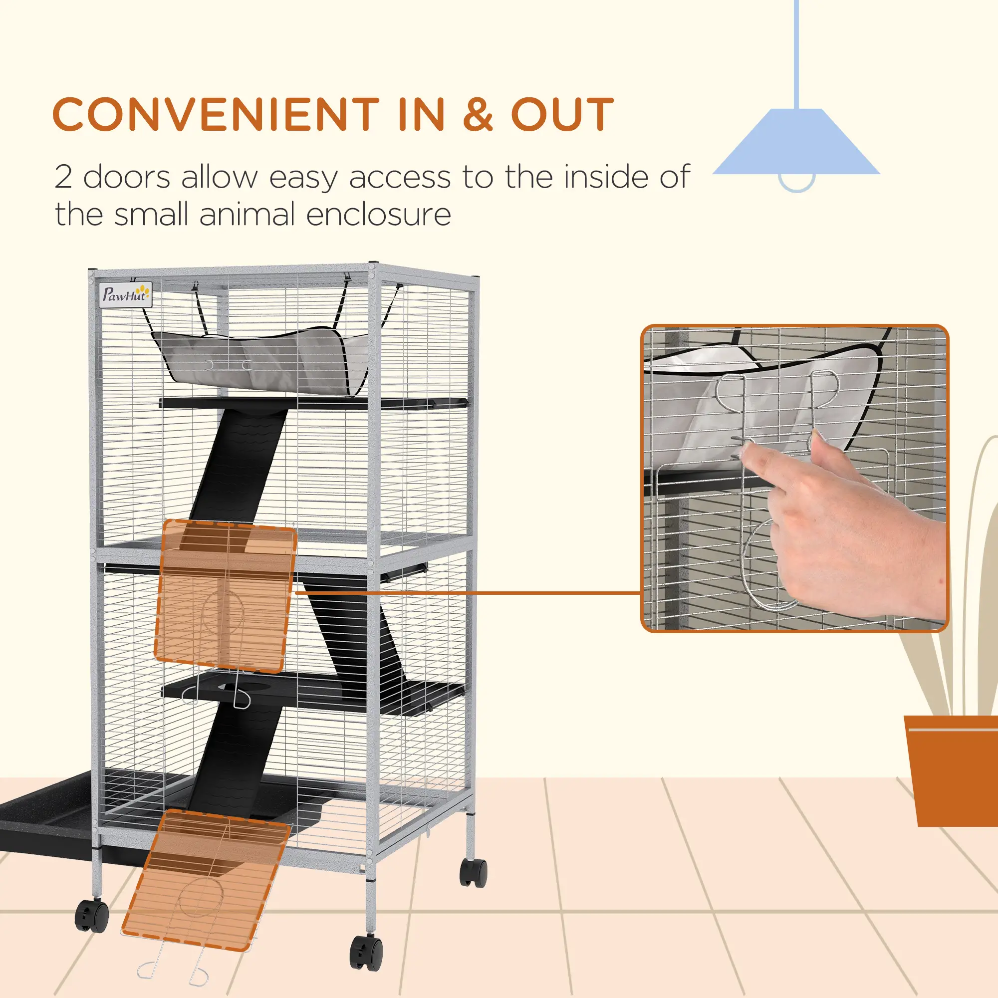 Steel Small Animal Cage, for Guinea Pig, Ferret, Light Grey - Image 7