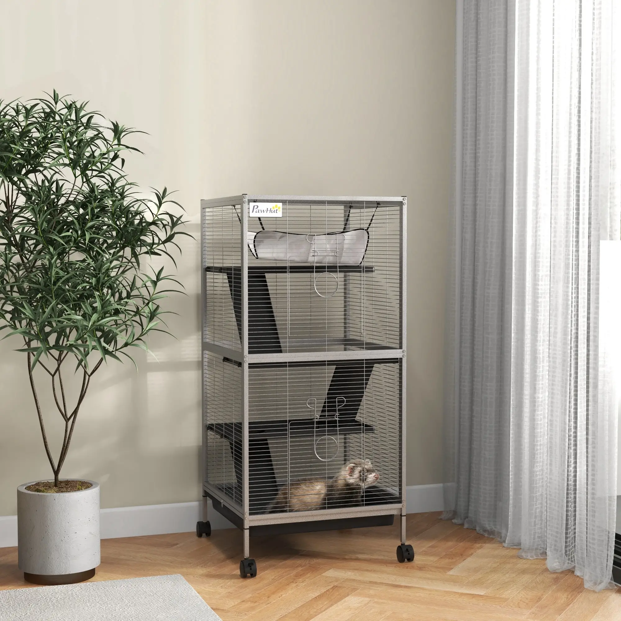 Steel Small Animal Cage, for Guinea Pig, Ferret, Light Grey - Image 8