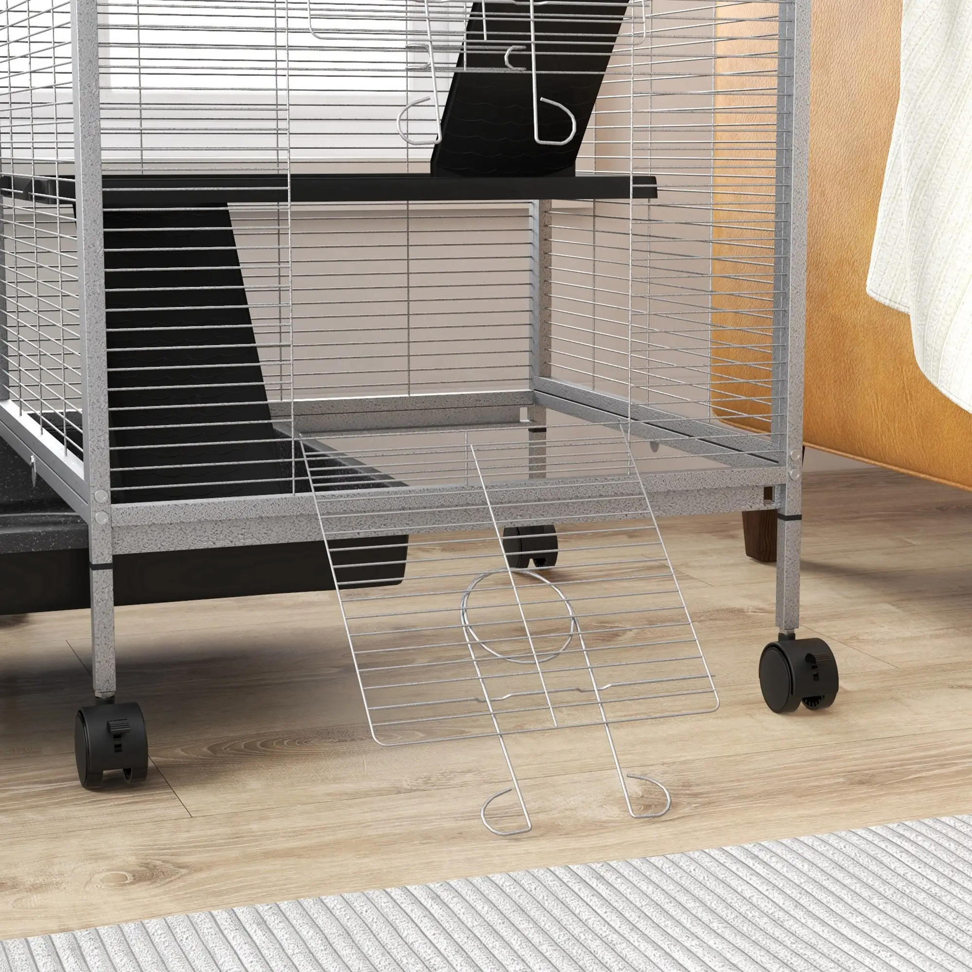 Steel Small Animal Cage, for Guinea Pig, Ferret, Light Grey - Image 9
