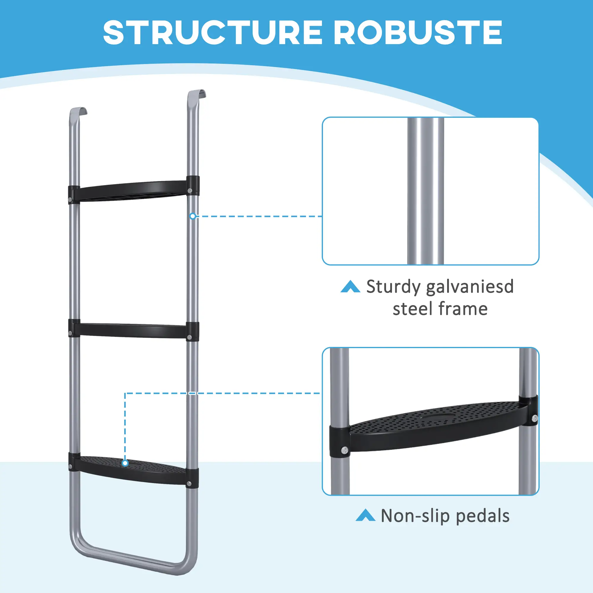 Steel Trampoline Ladder, 2/3 Steps, 38 Inch Length - Image 5