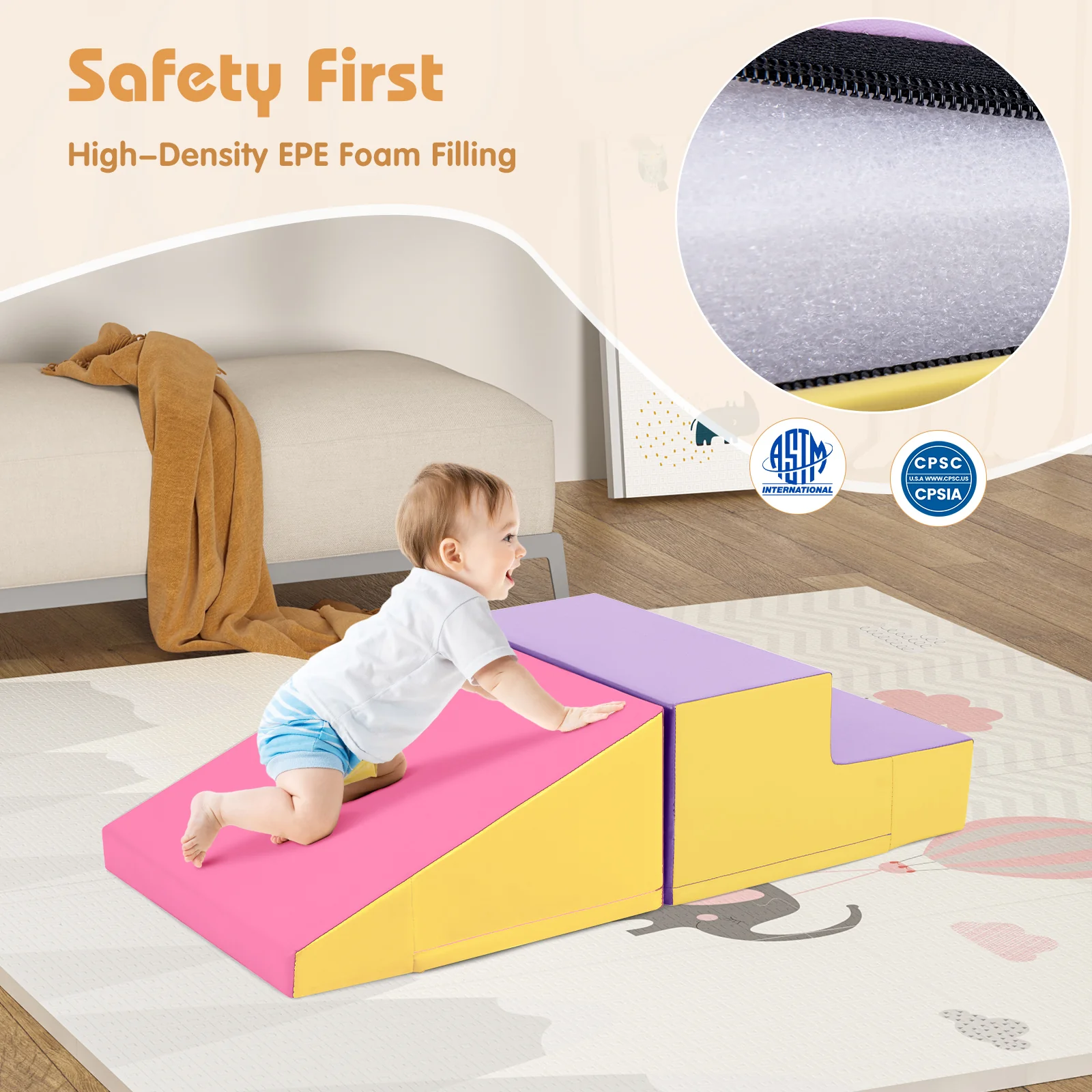 Step And Slide Climber, 2-Piece Soft Play Set, Foam Blocks, Yellow - Image 9