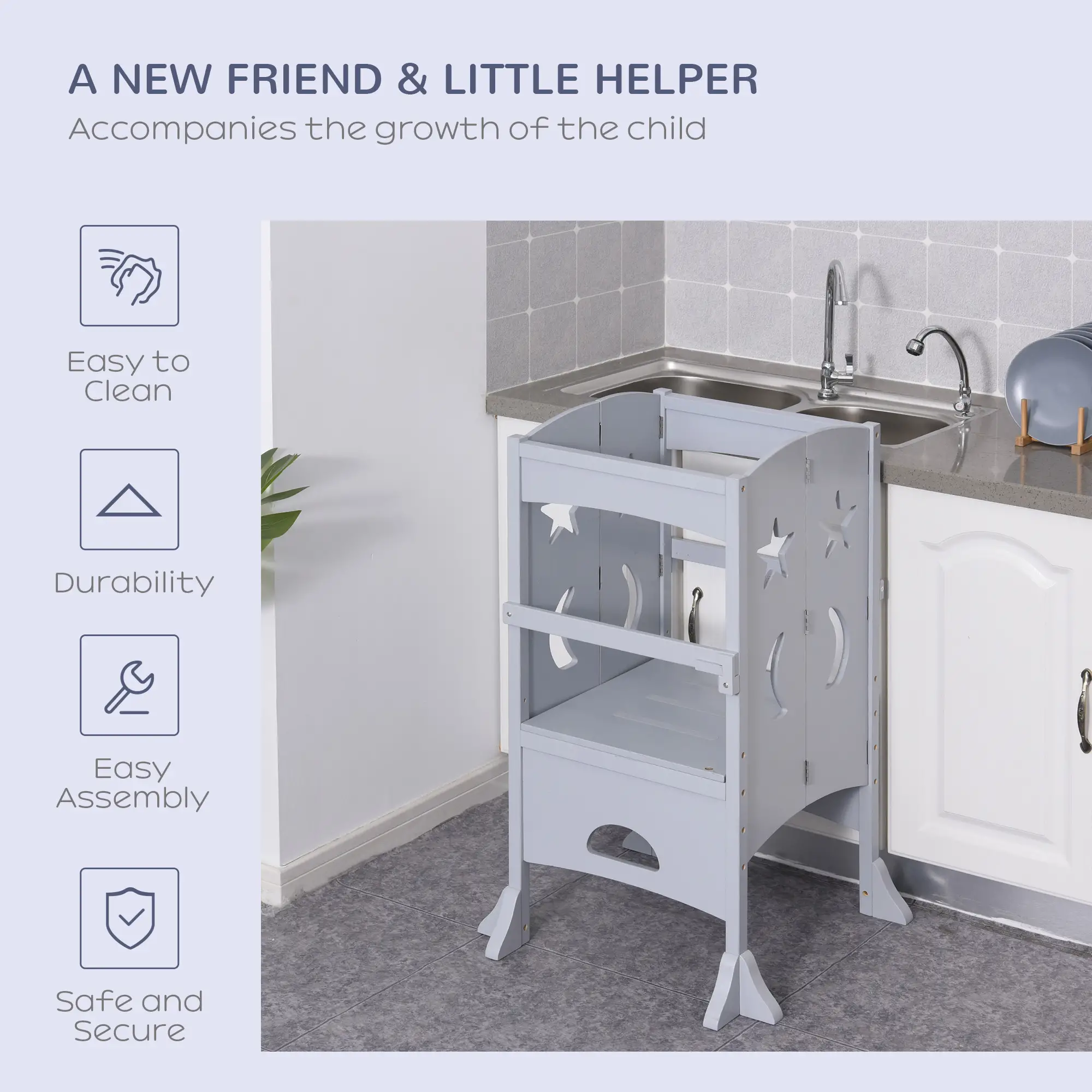 Step Stool with Safety Rail, Support Handles, Kitchen Counter Helper - Image 4
