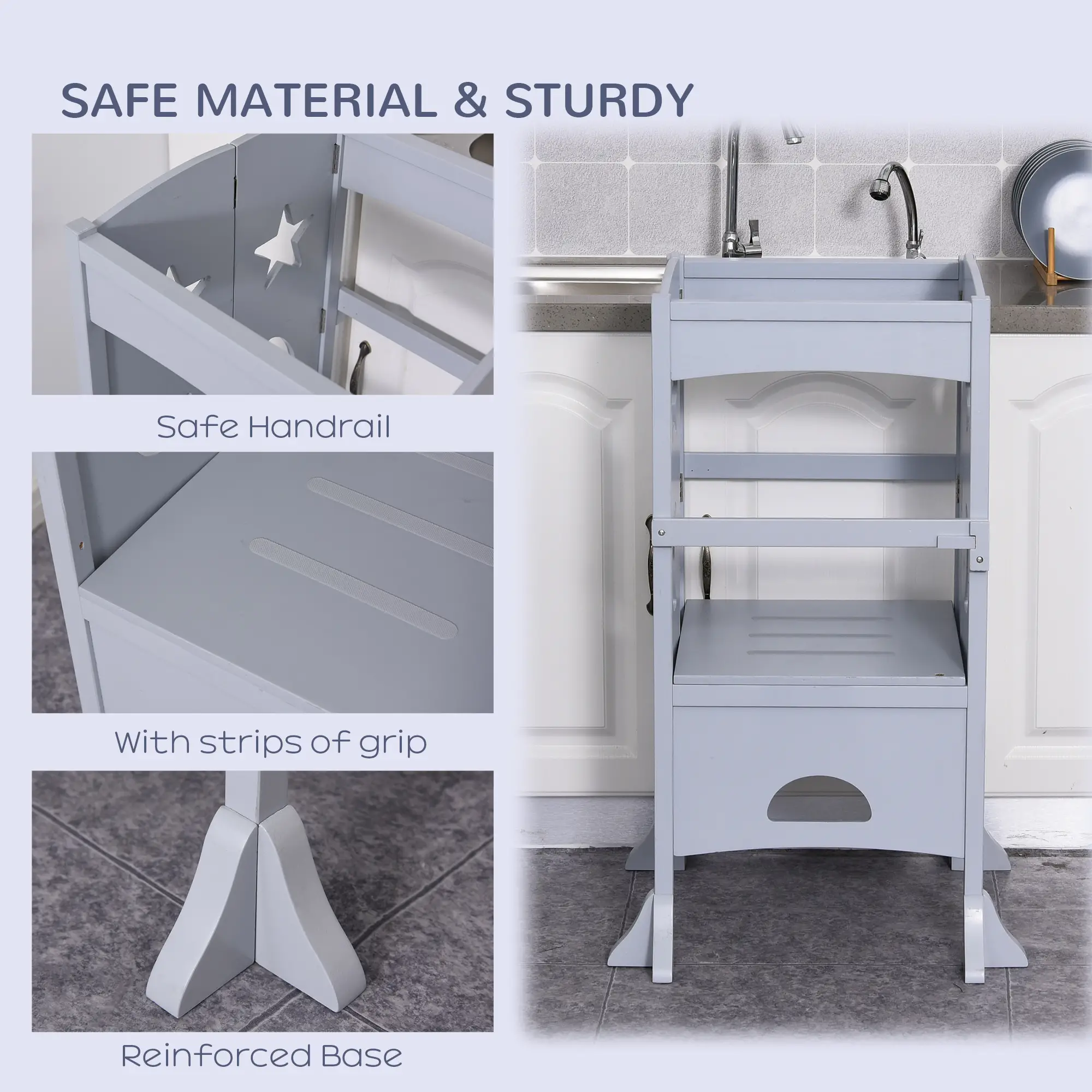 Step Stool with Safety Rail, Support Handles, Kitchen Counter Helper - Image 6