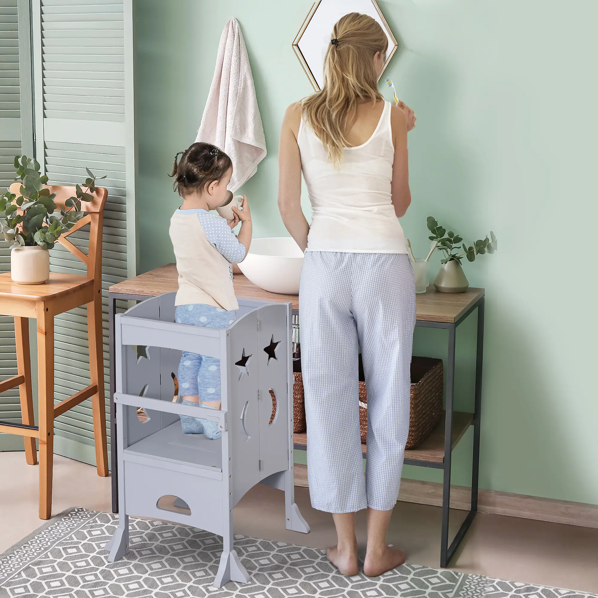 Step Stool with Safety Rail, Support Handles, Kitchen Counter Helper - Image 8