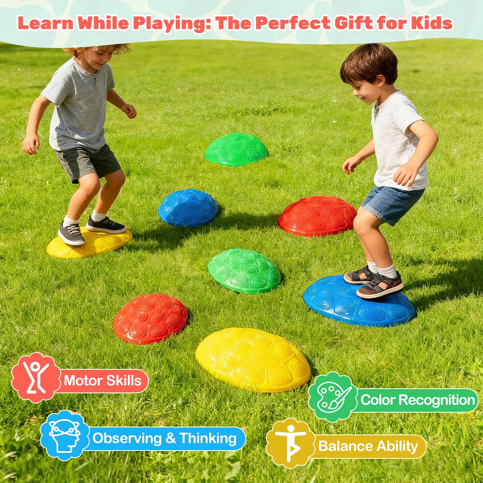 Stepping Stones for Kids 8 PCS Non-Slip Toddler Stepping Stones Balance Sensory Toys, Multicolor - Image 10