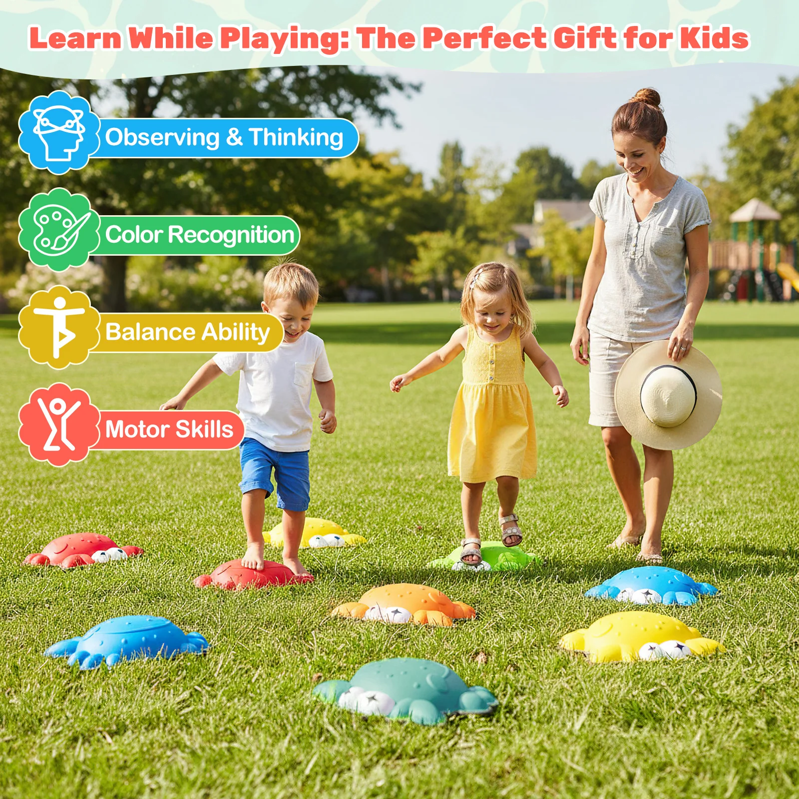 Stepping Stones for Kids 9 Pieces Non-Slip Toddler Stepping Stones Balance Sensory Toys, Multicolor - Image 10