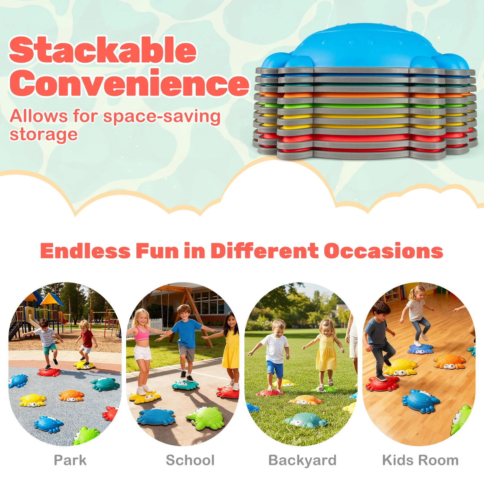 Stepping Stones for Kids 9 Pieces Non-Slip Toddler Stepping Stones Balance Sensory Toys, Multicolor - Image 9