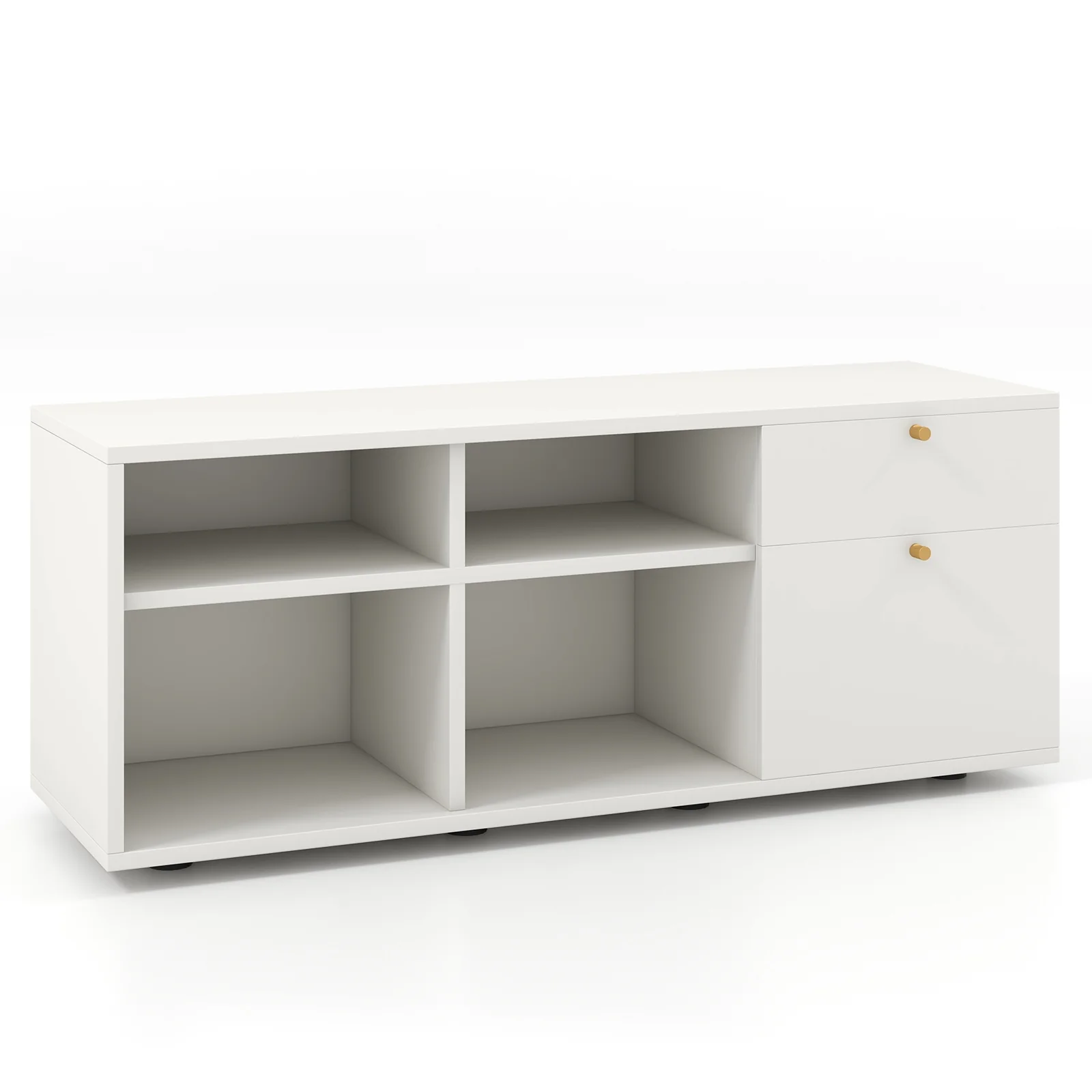 Storage Cabinet TV Console, 2 Drawers 4 Cubes, White