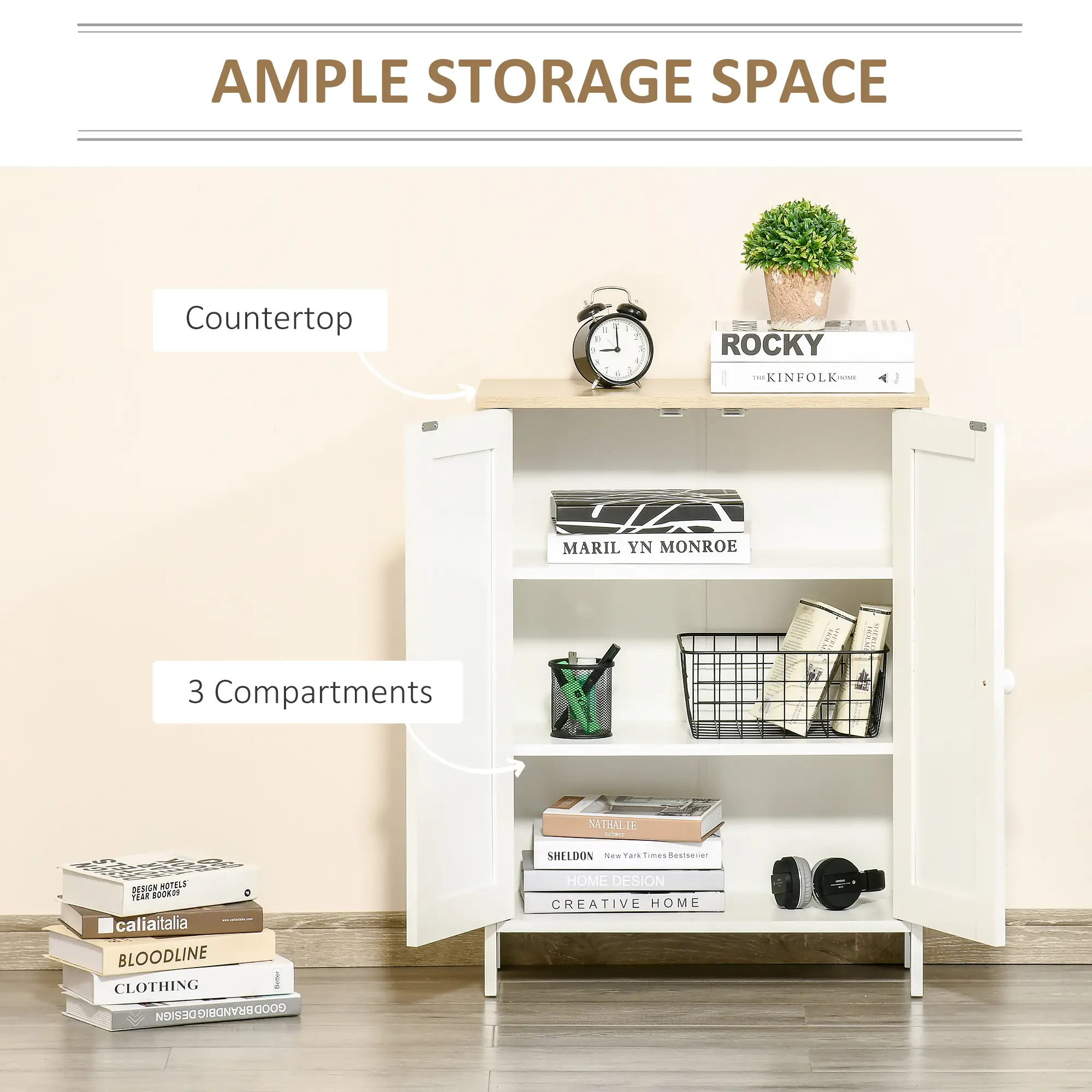 Storage Cabinet with Doors, 2 Adjustable Shelves, Living Room, Bathroom - Image 4
