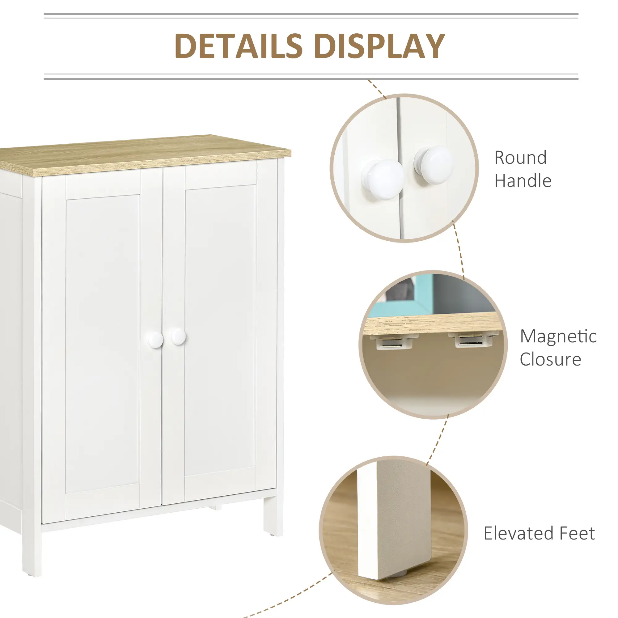 Storage Cabinet with Doors, 2 Adjustable Shelves, Living Room, Bathroom - Image 7