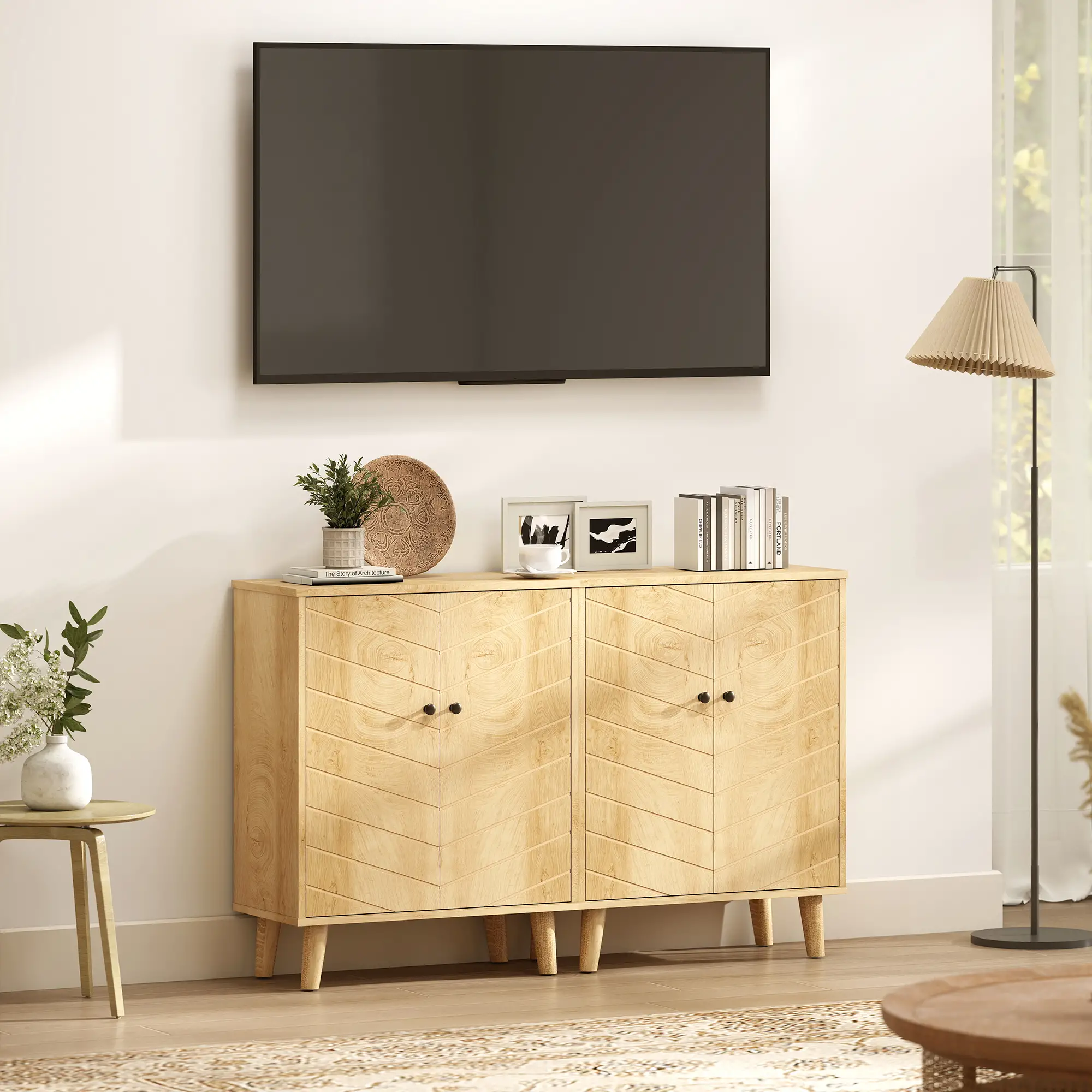 Storage Cabinet with Doors, Shelf, Wood Legs, Living Room, Bathroom - Image 10