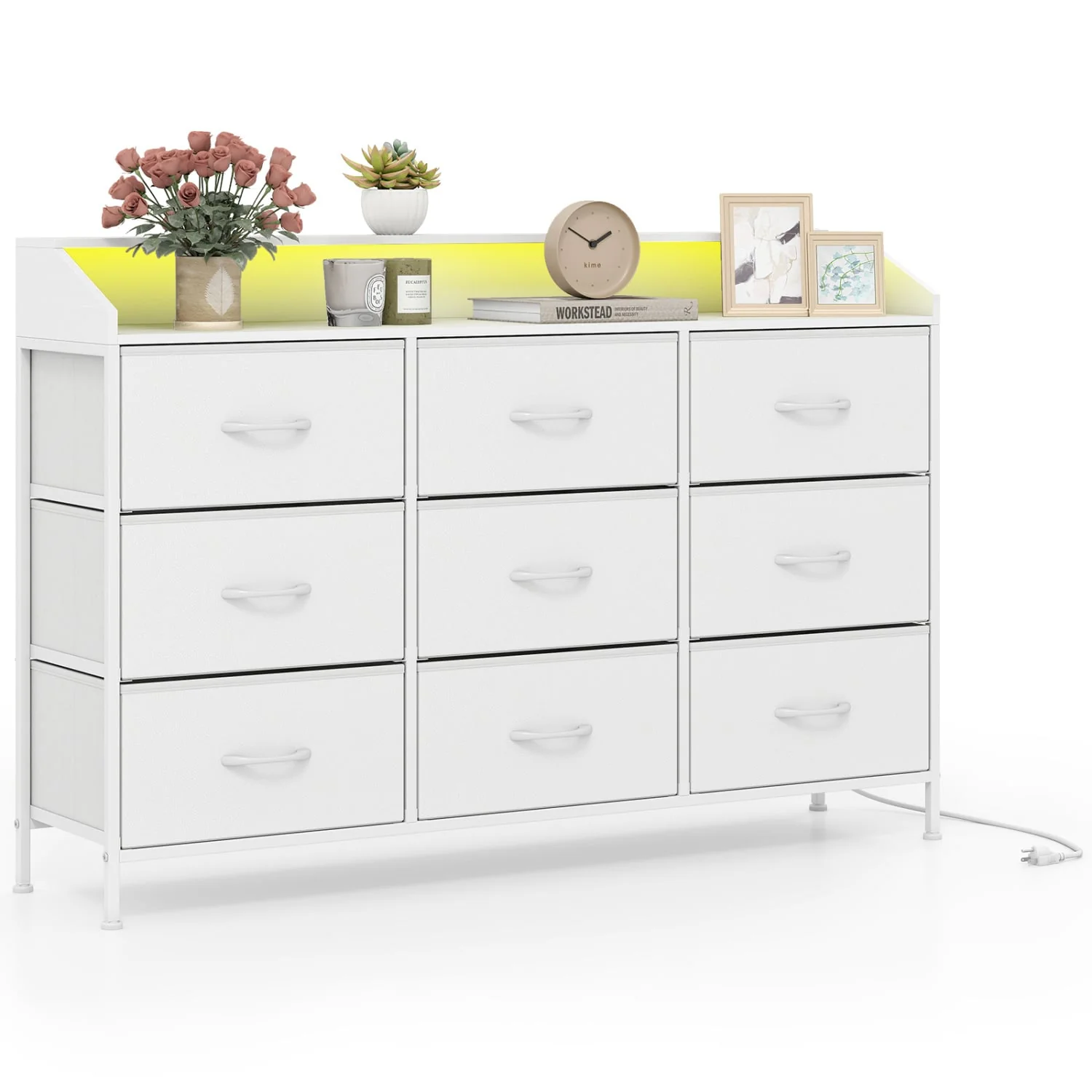 Storage Organizer with LED Lights, 9 Fabric Drawers, White - Image 4