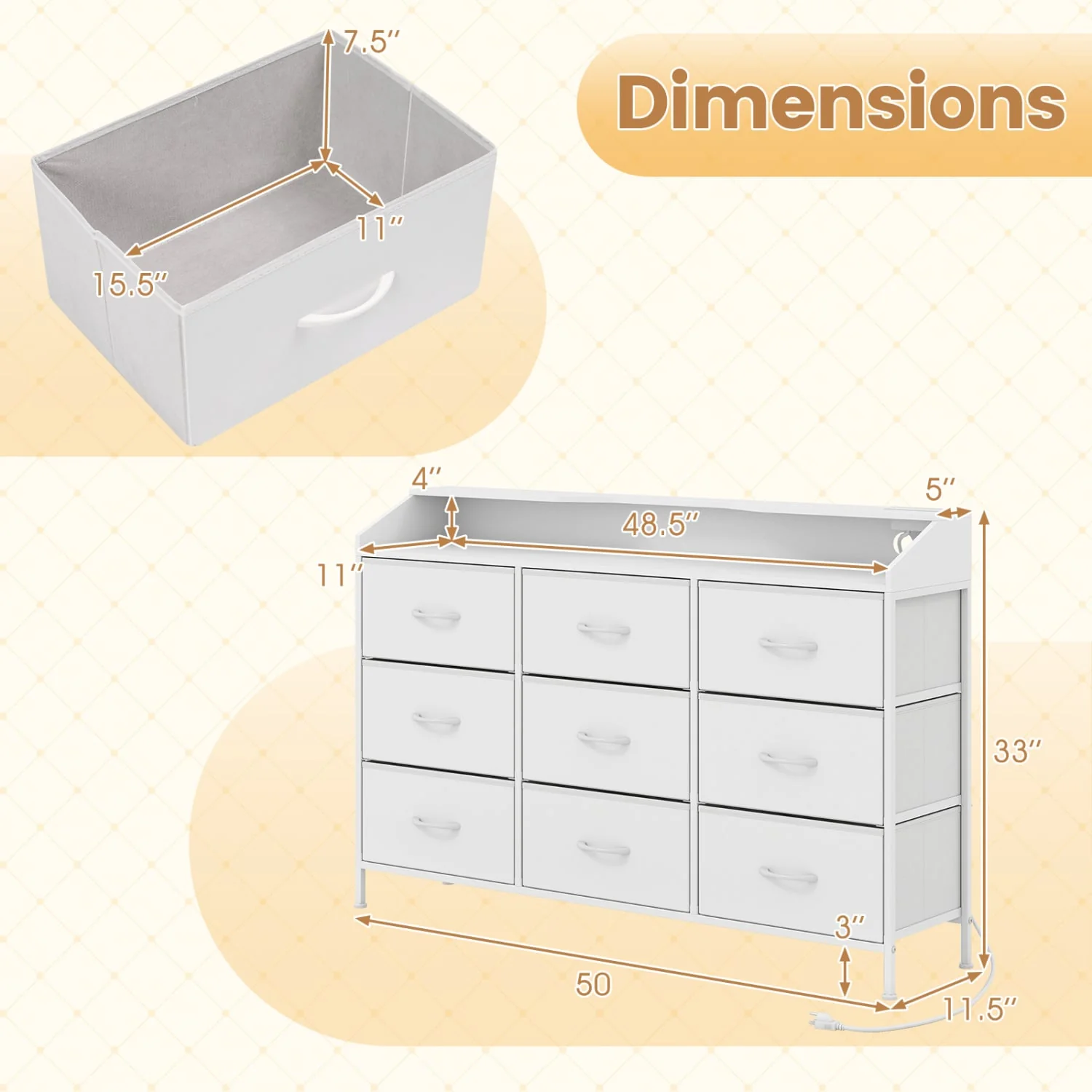 Storage Organizer with LED Lights, 9 Fabric Drawers, White - Image 5