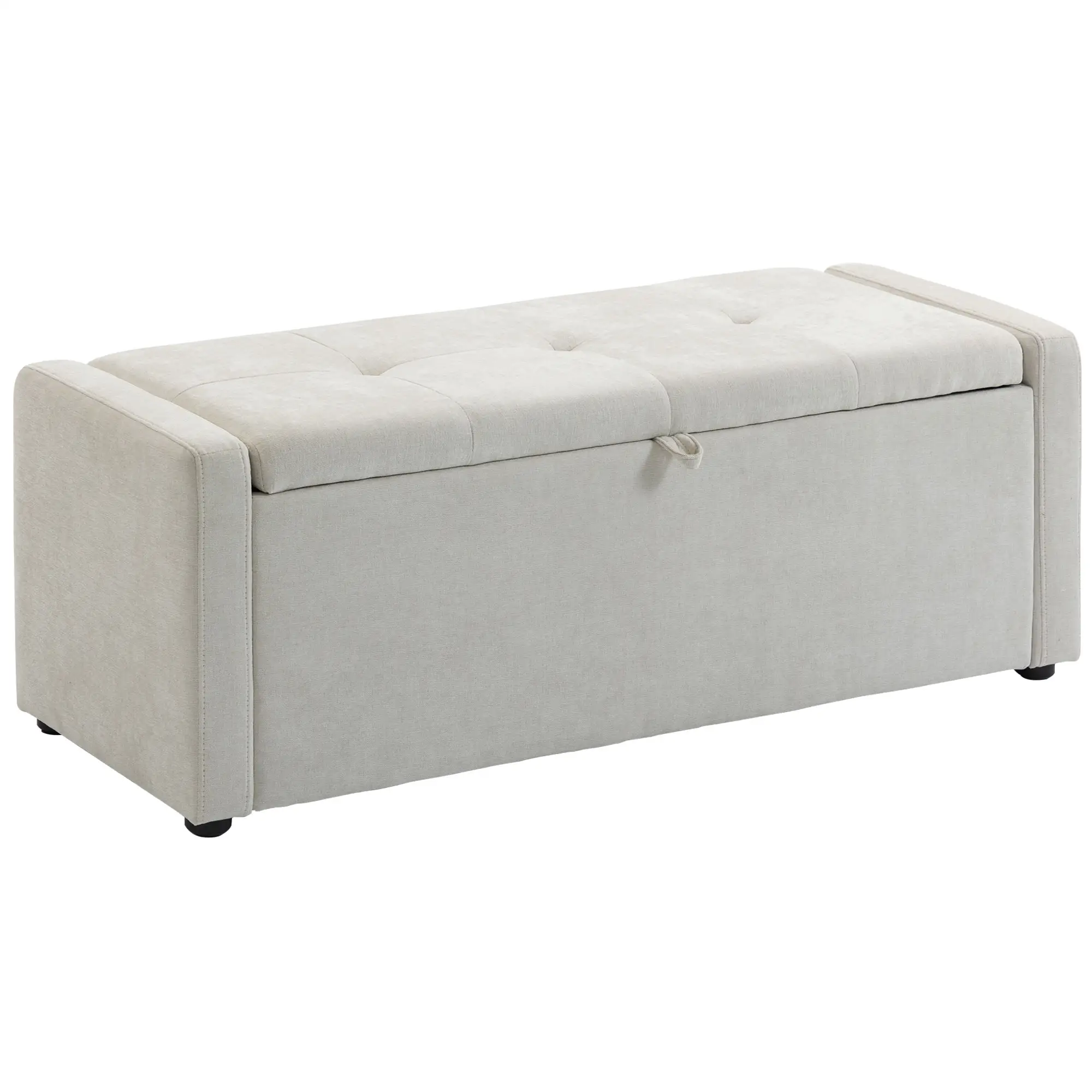 Storage Ottoman Bench, Linen Fabric, Wide Padded Seat, Cream White - Image 11