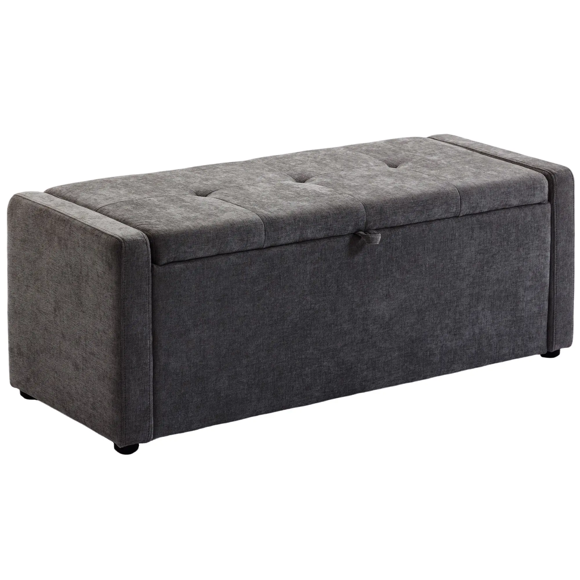 Storage Ottoman Bench, Linen Fabric, Wide Padded Seat, Dark Grey - Image 11