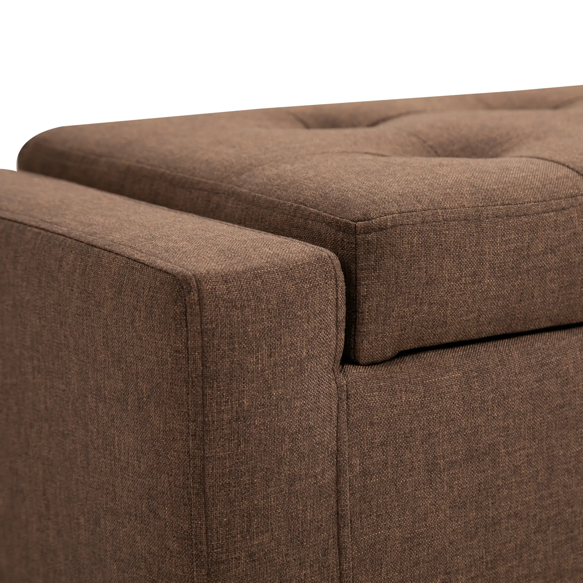 Storage Ottoman Bench, Linen Upholstered, Tufted, Brown - Image 10