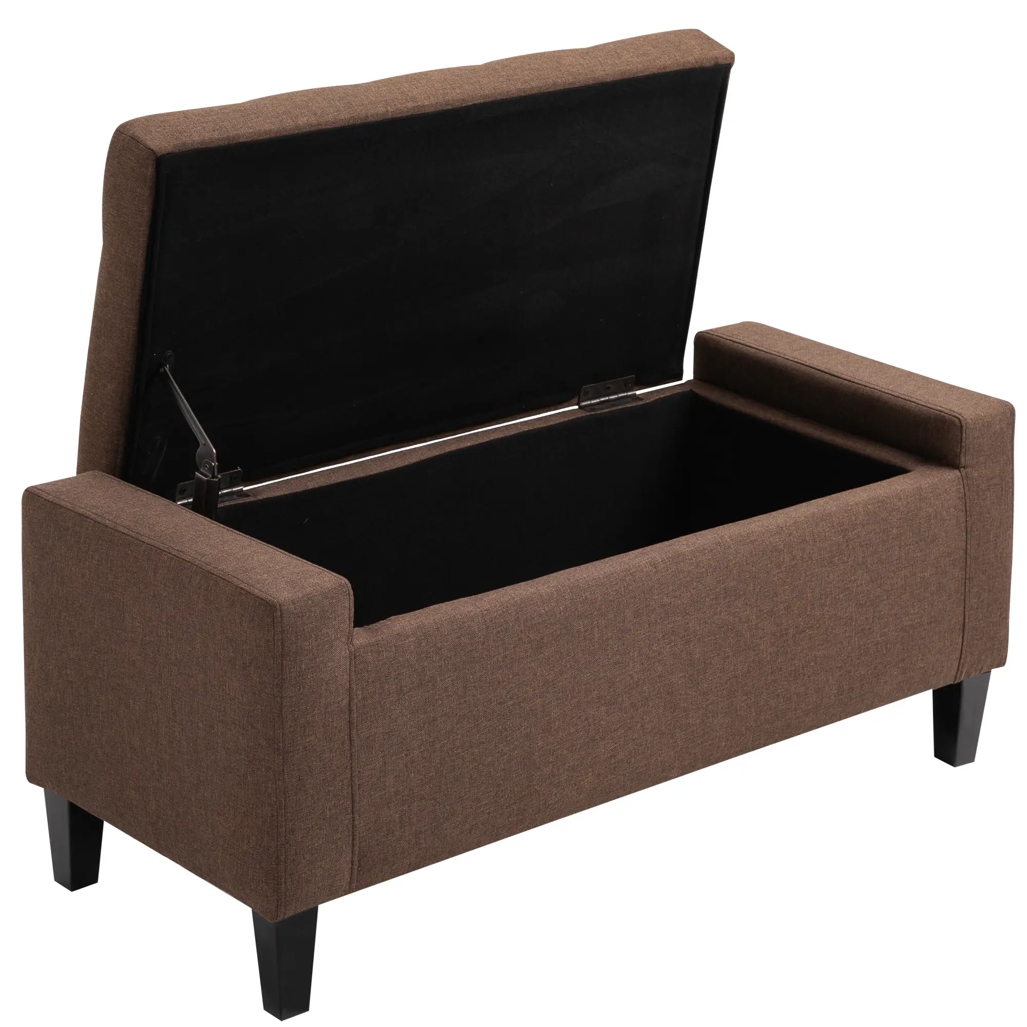 Storage Ottoman Bench, Linen Upholstered, Tufted, Brown - Image 11