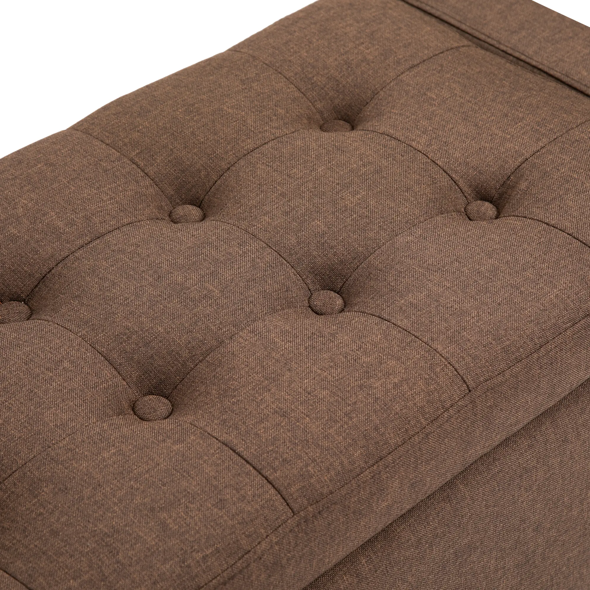 Storage Ottoman Bench, Linen Upholstered, Tufted, Brown - Image 6