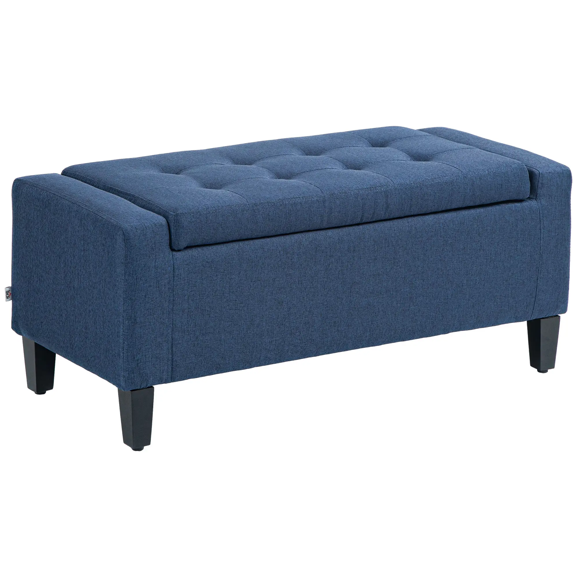Storage Ottoman Bench, Linen Upholstered, Tufted, Dark Blue