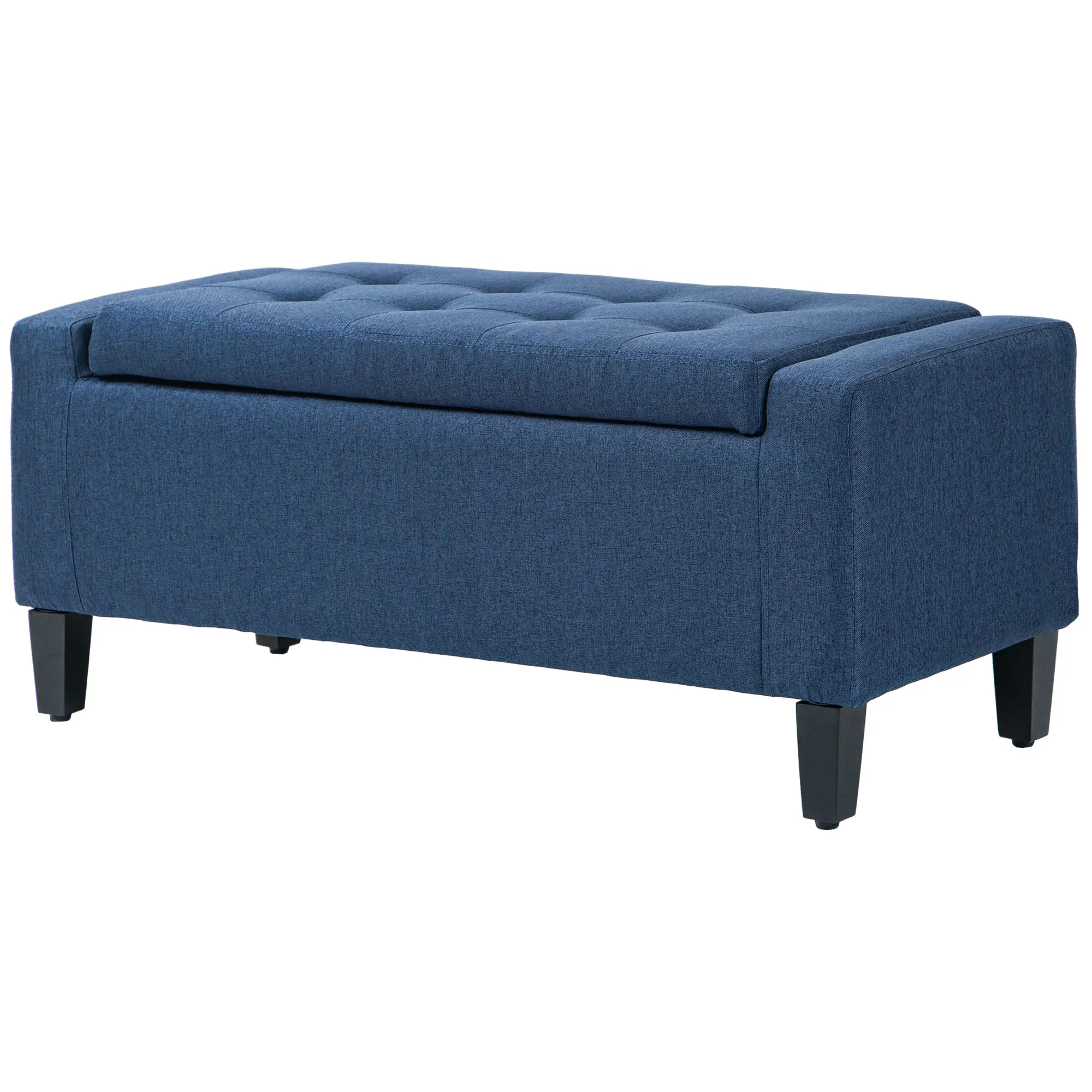 Storage Ottoman Bench, Linen Upholstered, Tufted, Dark Blue - Image 11
