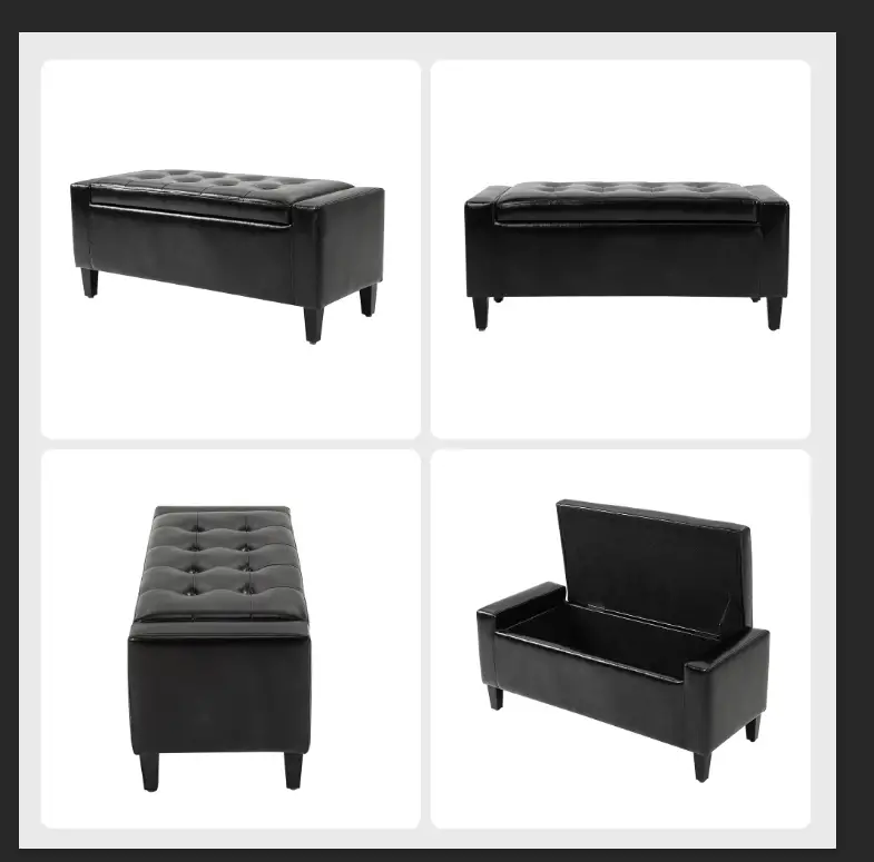 Storage Ottoman Bench, PU Leather Upholstered, Tufted Design, Black - Image 16