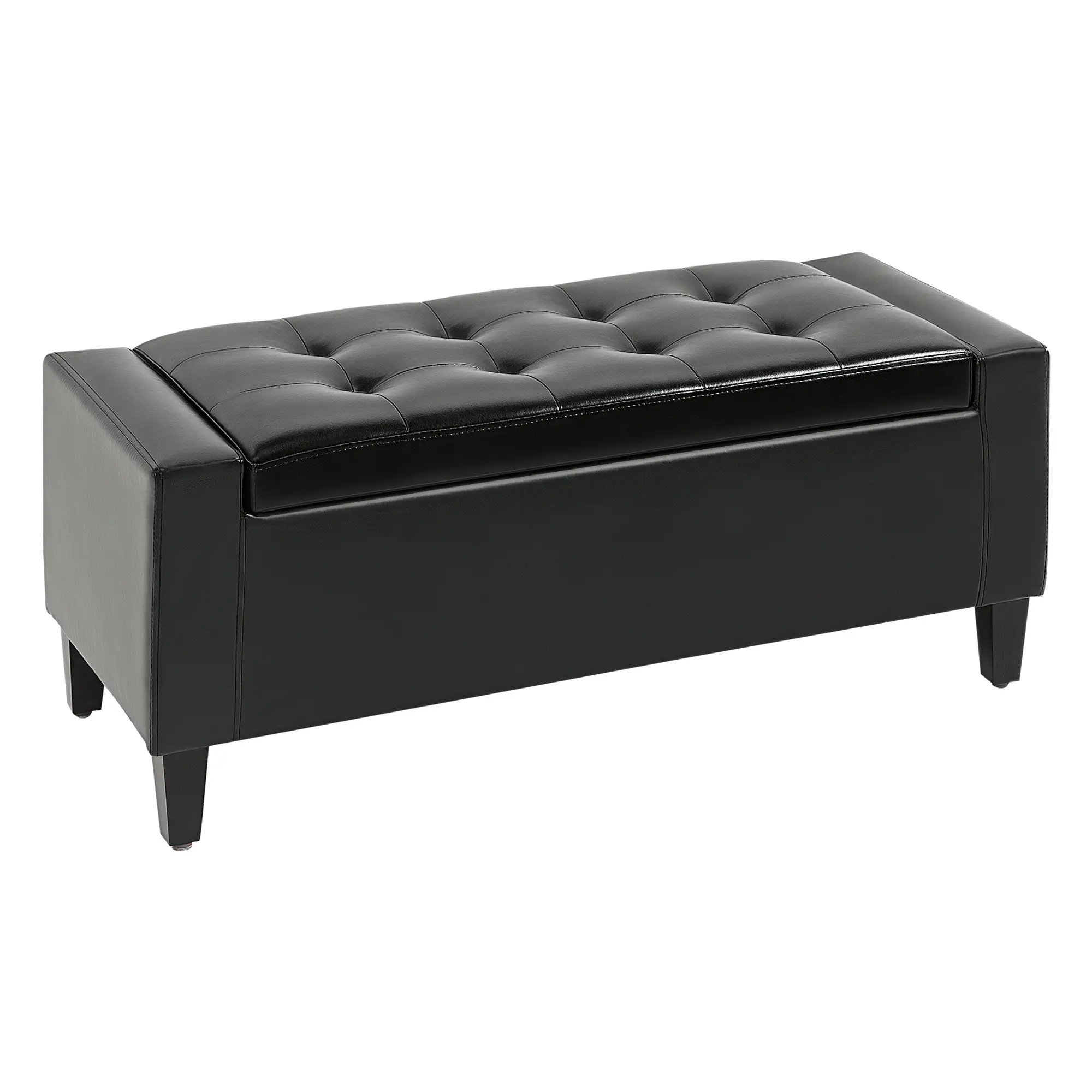 Storage Ottoman Bench, PU Leather Upholstered, Tufted Design, Black - Image 17