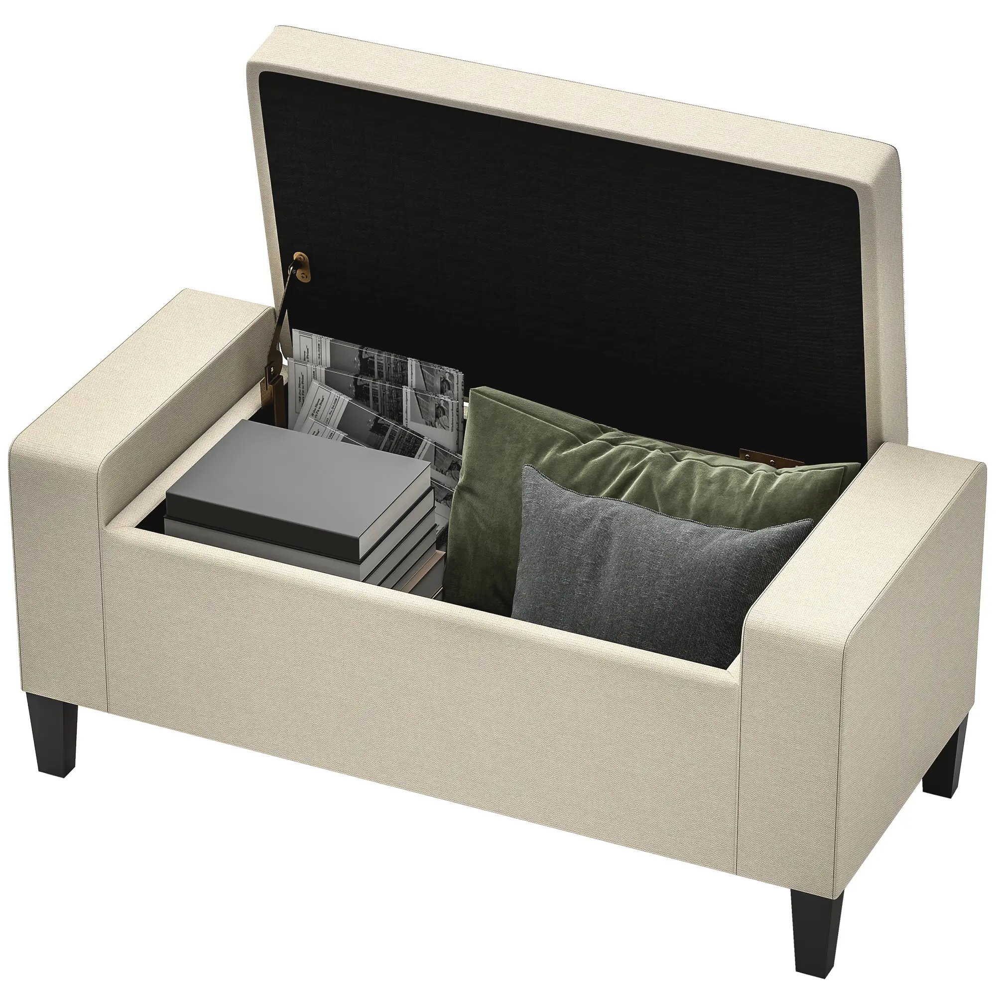 Storage Ottoman Bench, Tufted Linen Fabric, Flip Top, Beige - Image 11