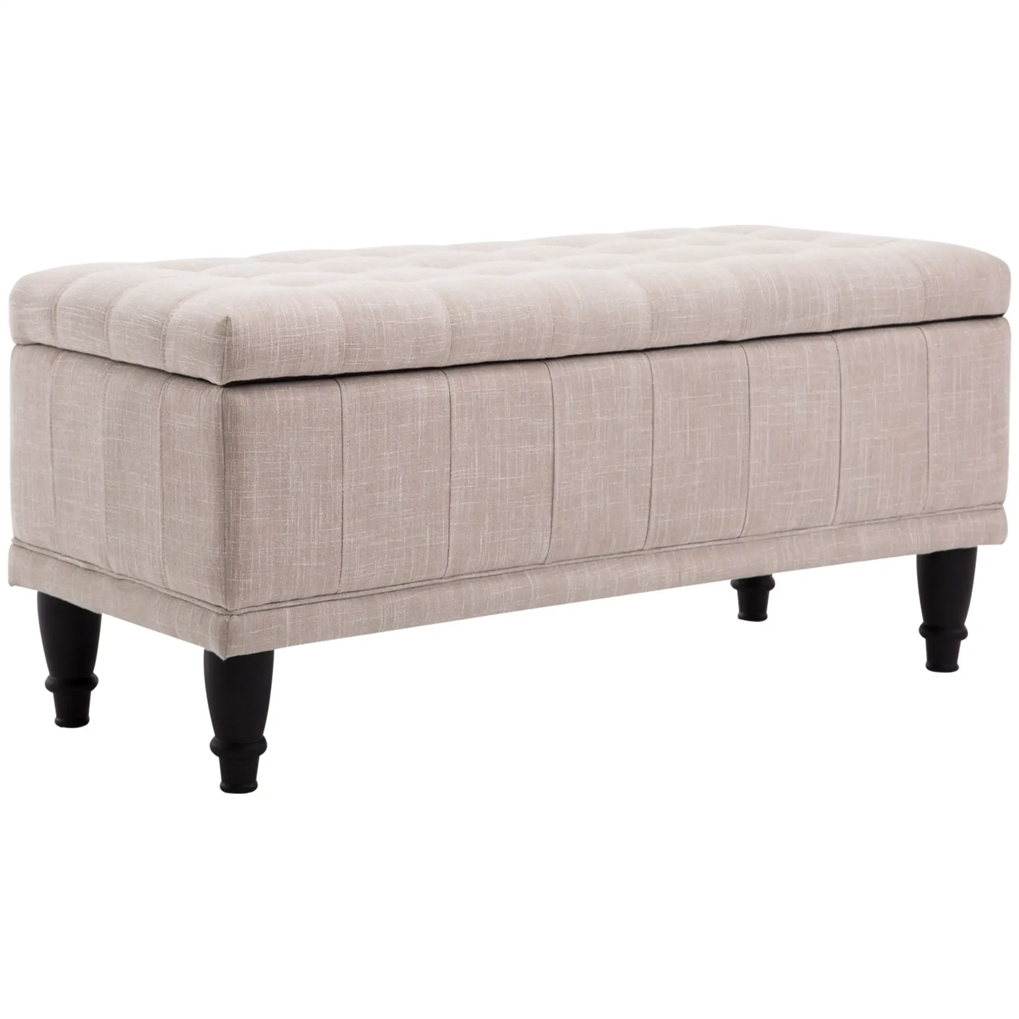 Storage Ottoman, Linen Fabric Bench with Soft Close Lid, 42" x 17" x 19", Beige