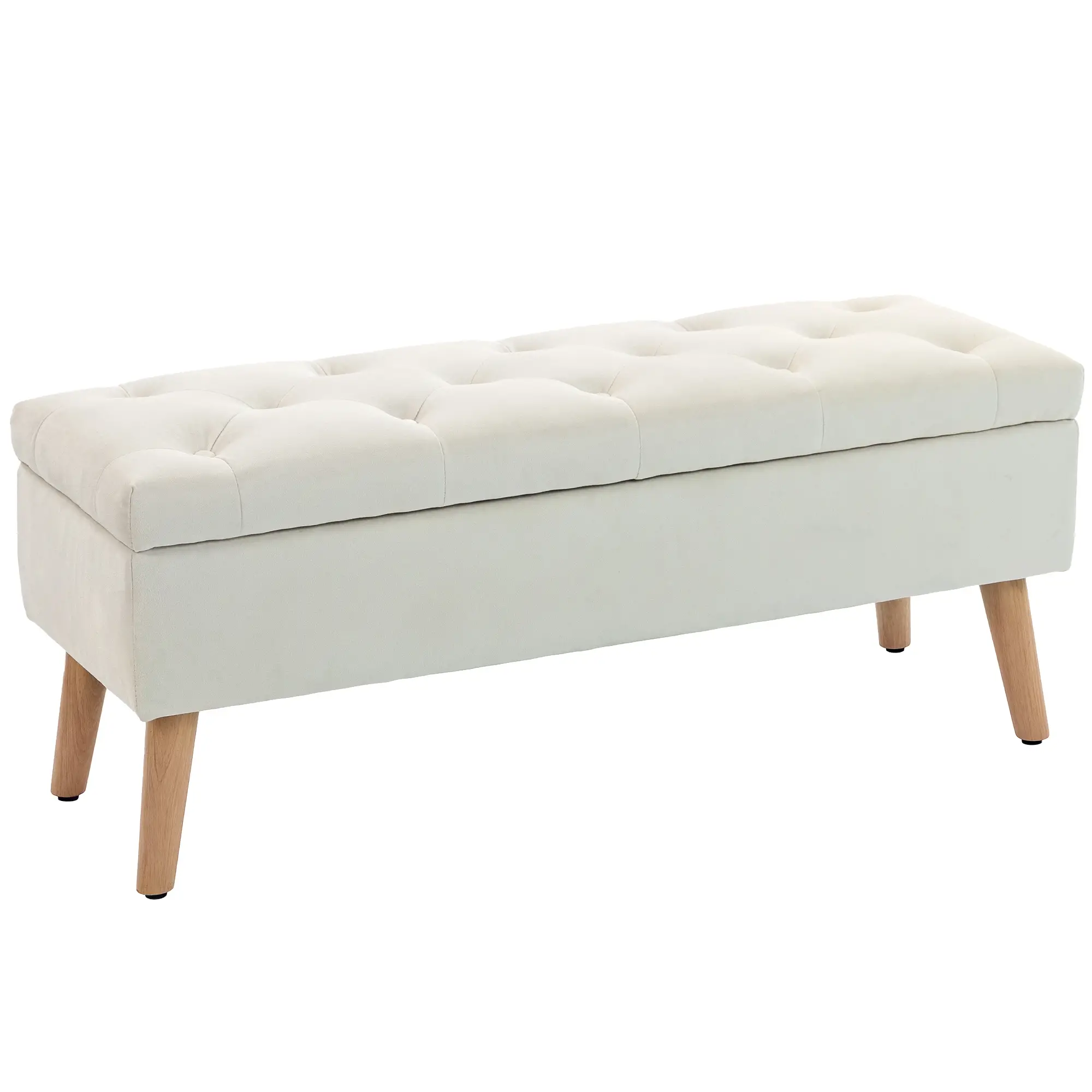 Storage Ottoman With Lid, Velvet Bench, Cream White