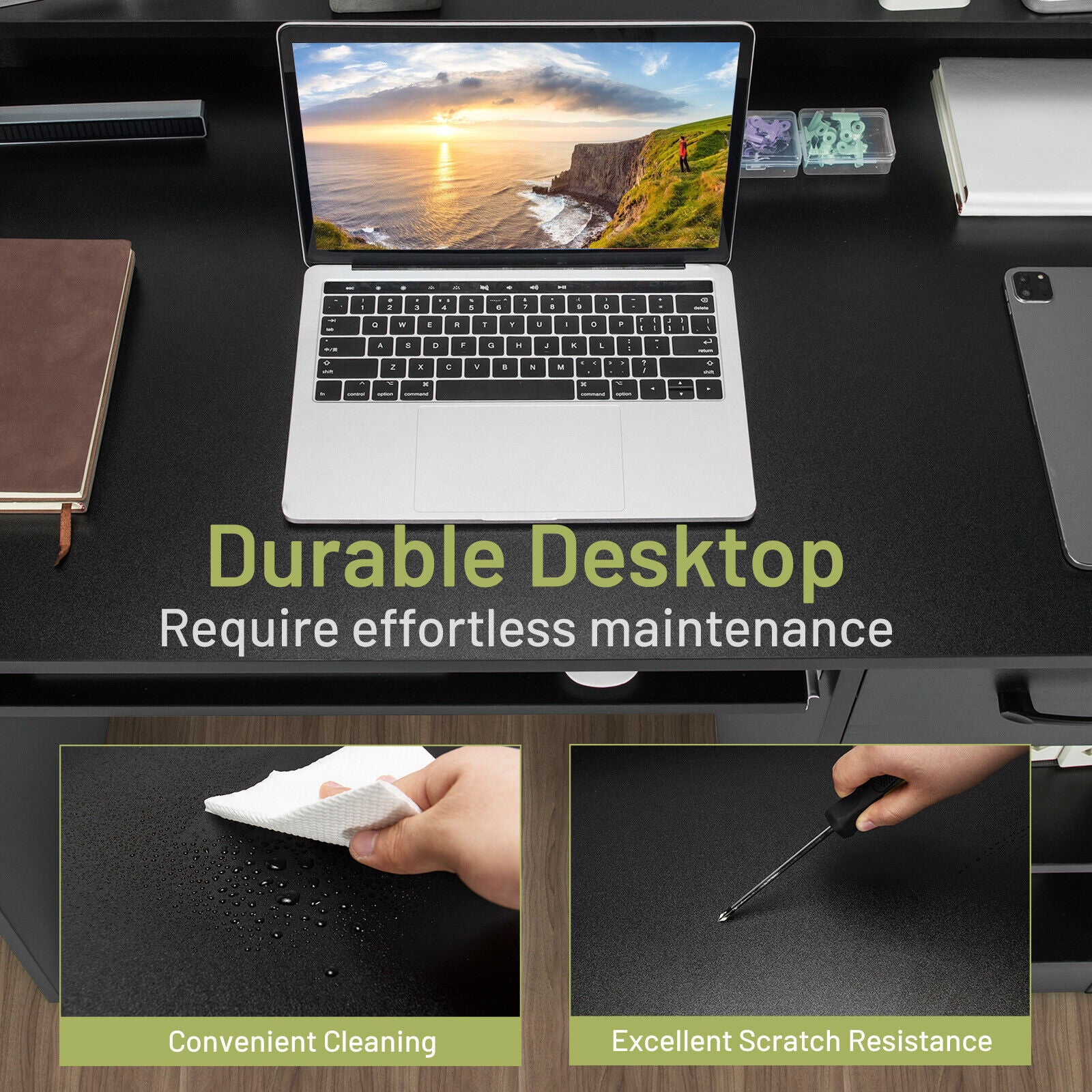 Study Laptop Table With Drawer, Keyboard Tray, Black - Image 10