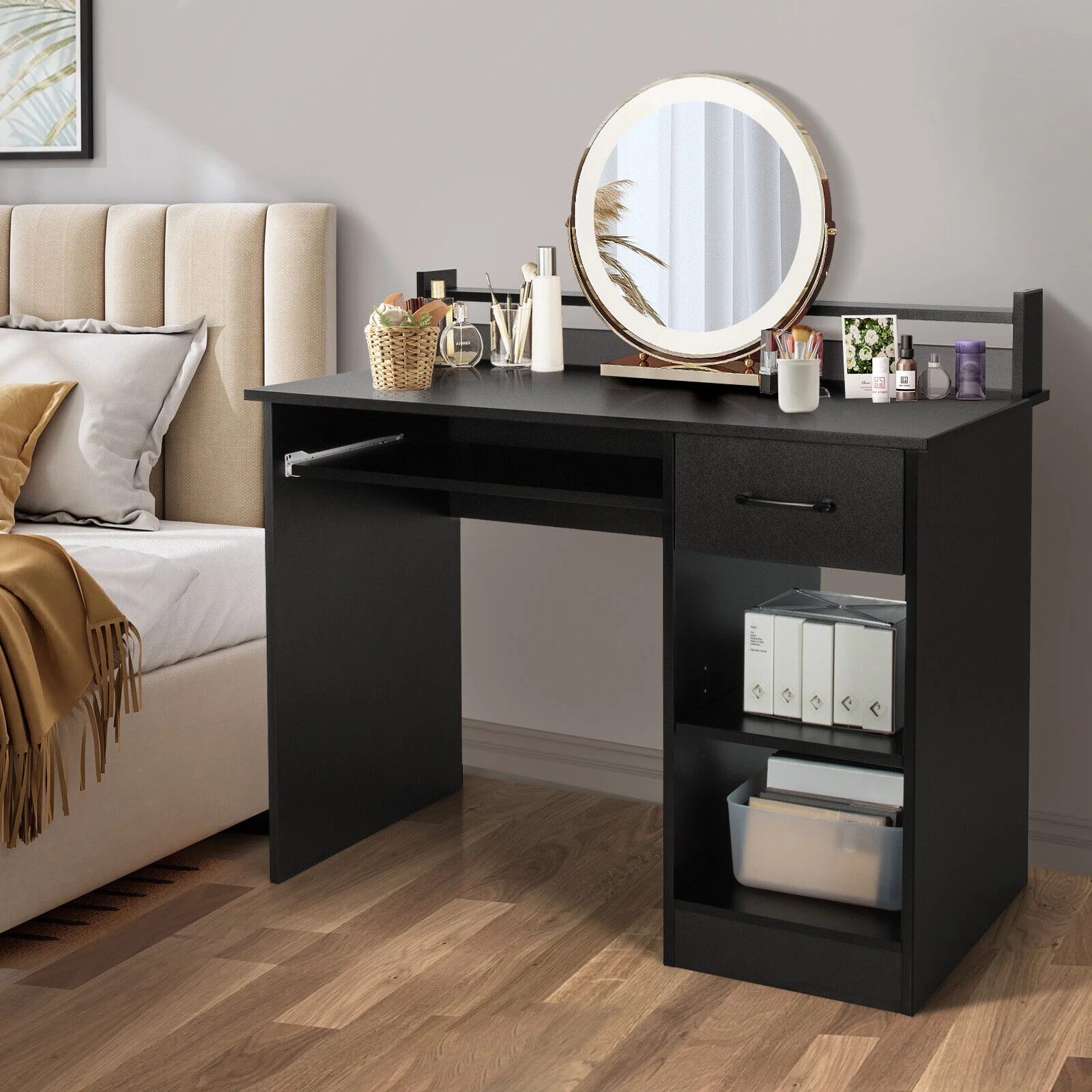 Study Laptop Table With Drawer, Keyboard Tray, Black - Image 3