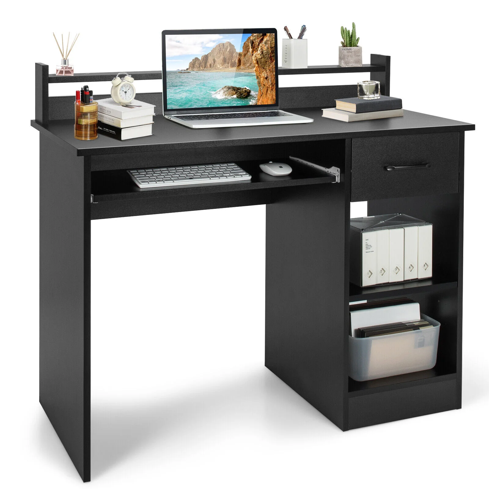 Study Laptop Table With Drawer, Keyboard Tray, Black - Image 5