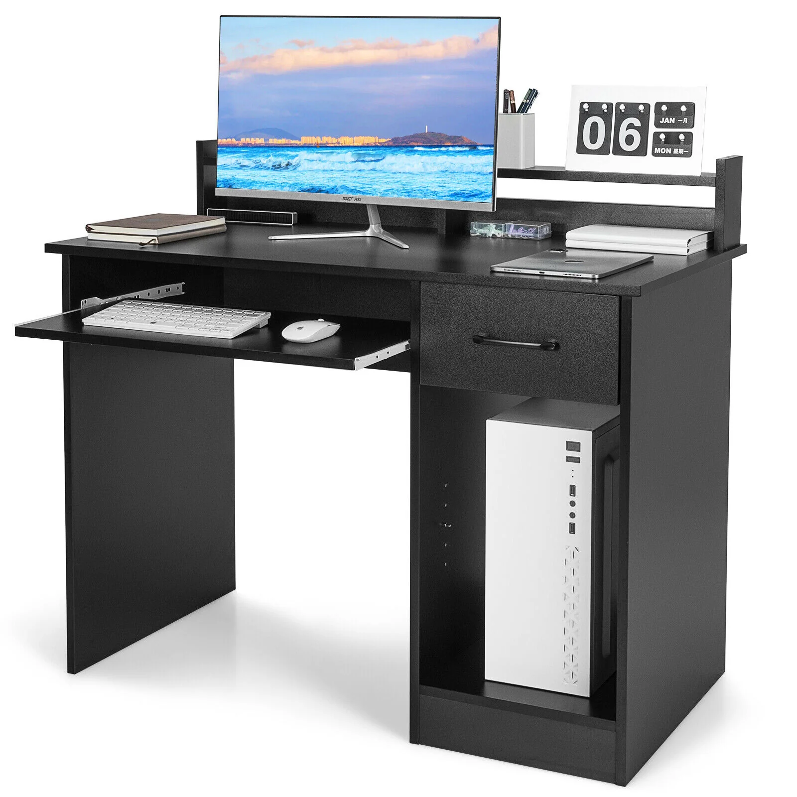 Study Laptop Table With Drawer, Keyboard Tray, Black - Image 7