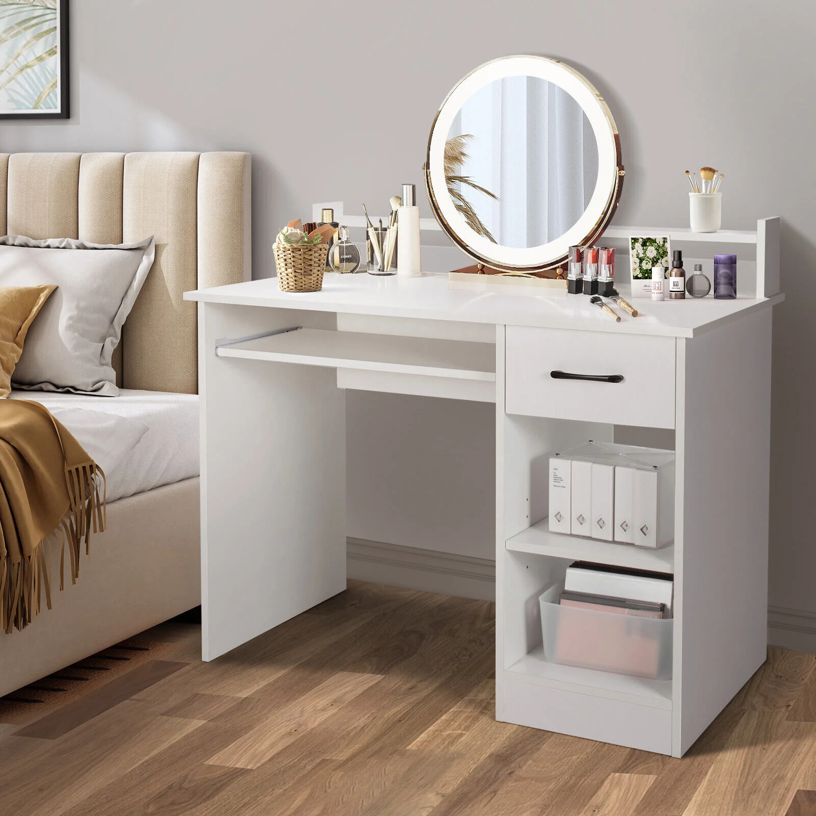 Study Laptop Table With Drawer, Keyboard Tray, White - Image 3
