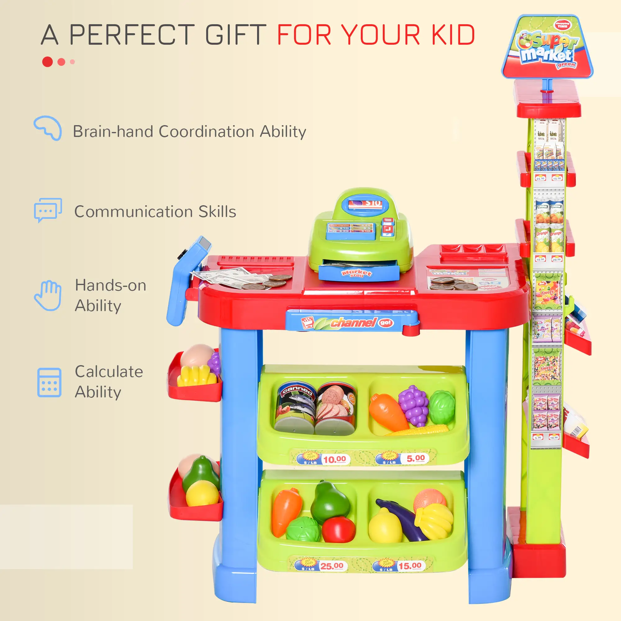 Supermarket Playset, Shopping Cart, Cash Register, Light & Sound, Age 3-6 - Image 5