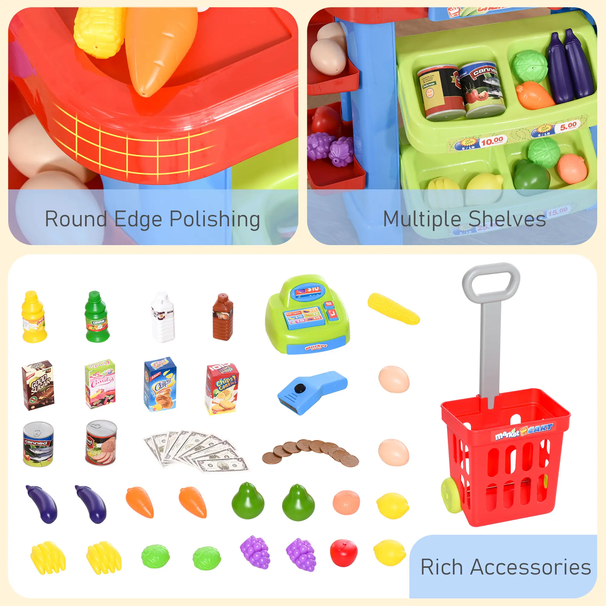 Supermarket Playset, Shopping Cart, Cash Register, Light & Sound, Age 3-6 - Image 6