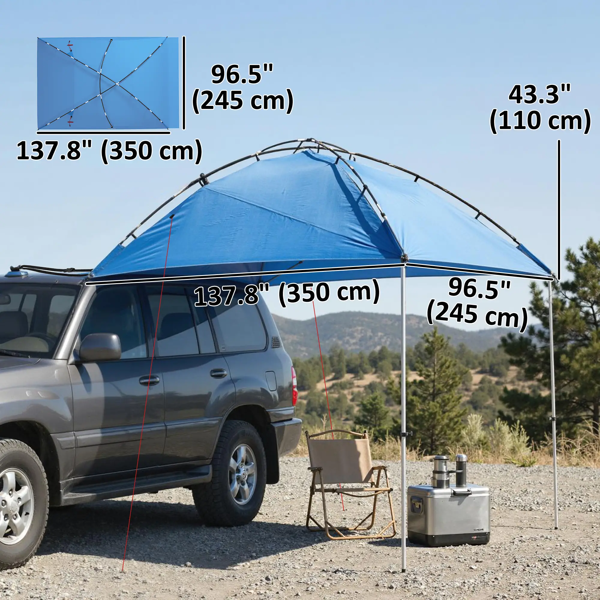 SUV Car Awning Camping Tent, 3000mm Waterproof, Light Blue - Image 3